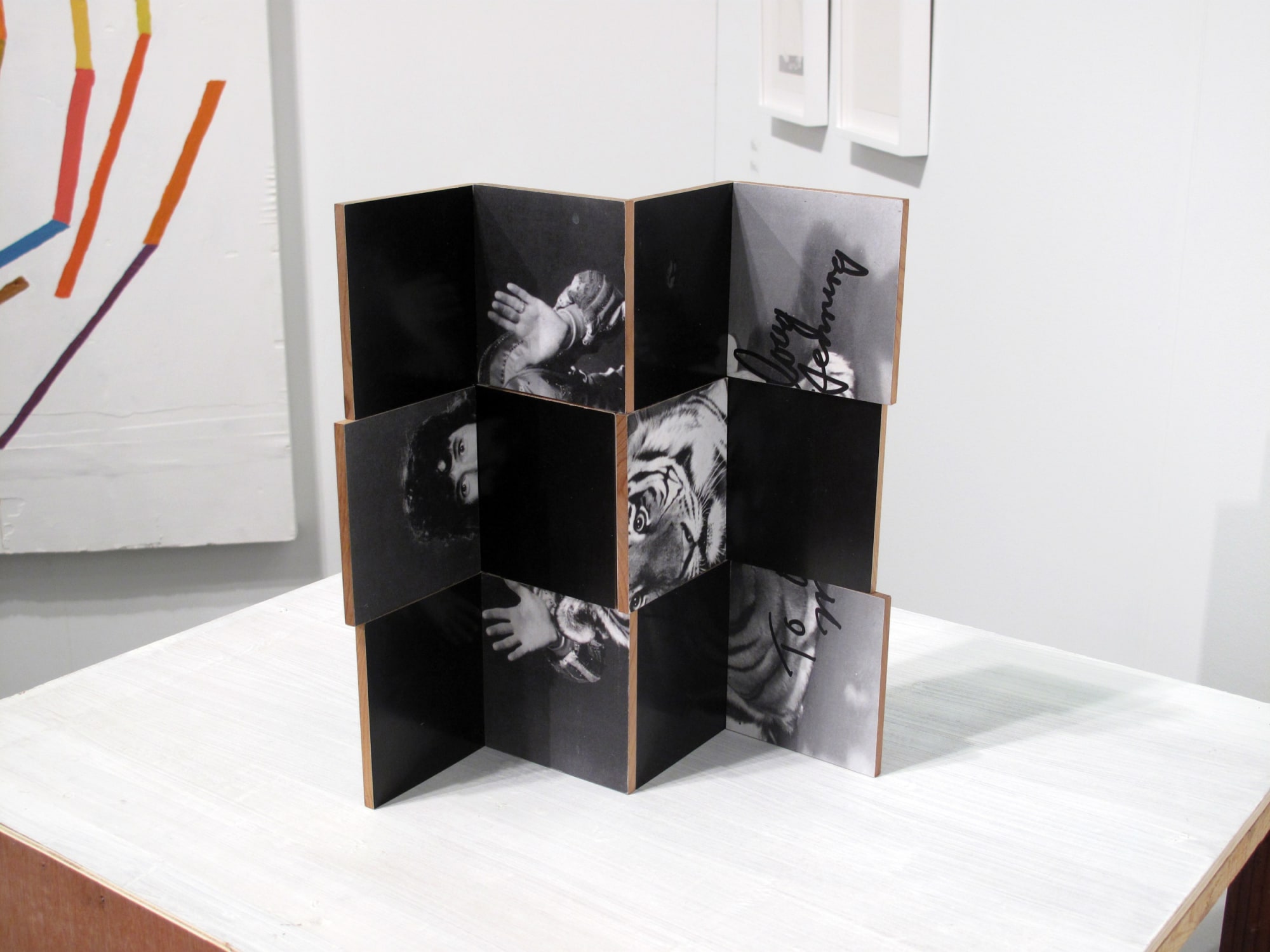 Will Rogan Vedaland Plans (Back Steps), 2012 Paint, photocopy, glue, beeswax on wood 12 x 13 1/2 x 4 in 30.48 x 34.29 x 10.16 cm