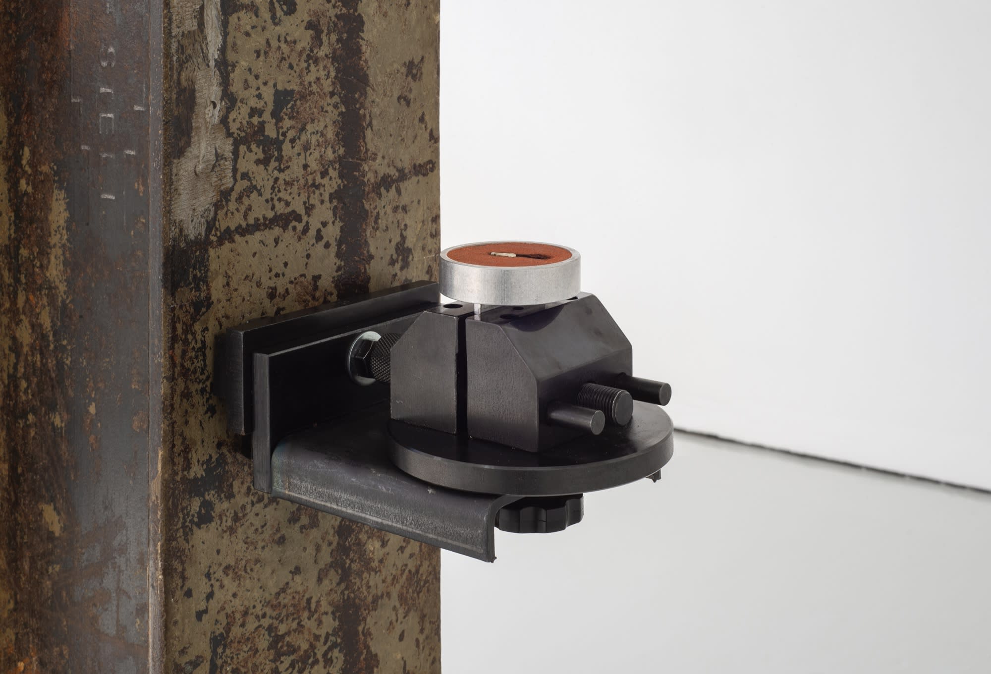 K.R.M. Mooney Detrition (i), 2019 GRS specialized jewelers vise, aluminum, delft sand, silver 5 x 5 x 7 in 12.7 x 12.7 x 17.8 cm