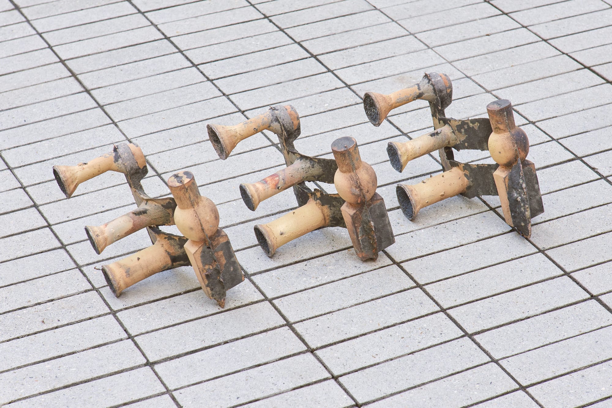 K.R.M. Mooney Strike i-iii, 2020 Cast bronze, olivine sand 30 x 12 x 10 in 76.2 x 30.5 x 25.4 cm Each: 8 x 9 x 10 in