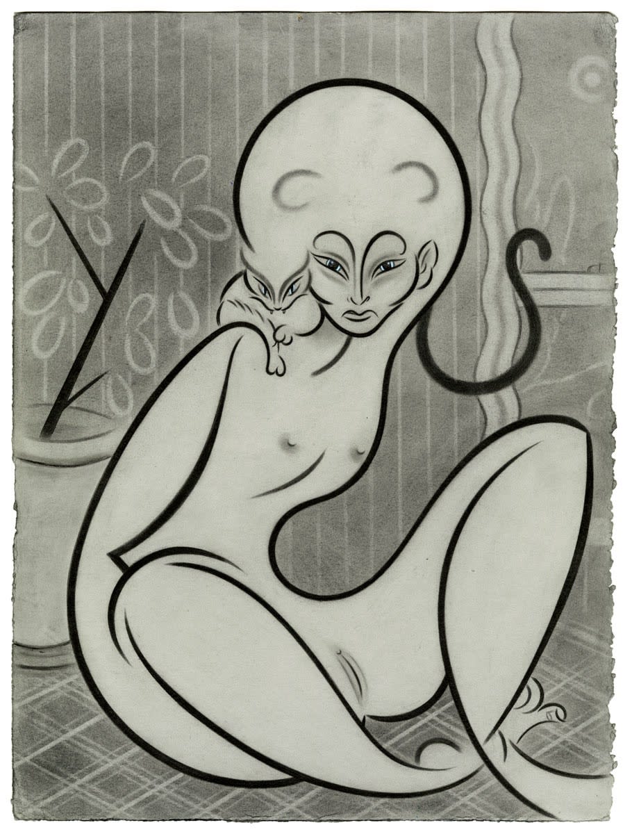 Koak Twinning, 2020 Signed and dated on verso Graphite, ink, and casein on stone grey rag paper with pale blue inlay 15 x 11 in 38.1 x 27.9 cm