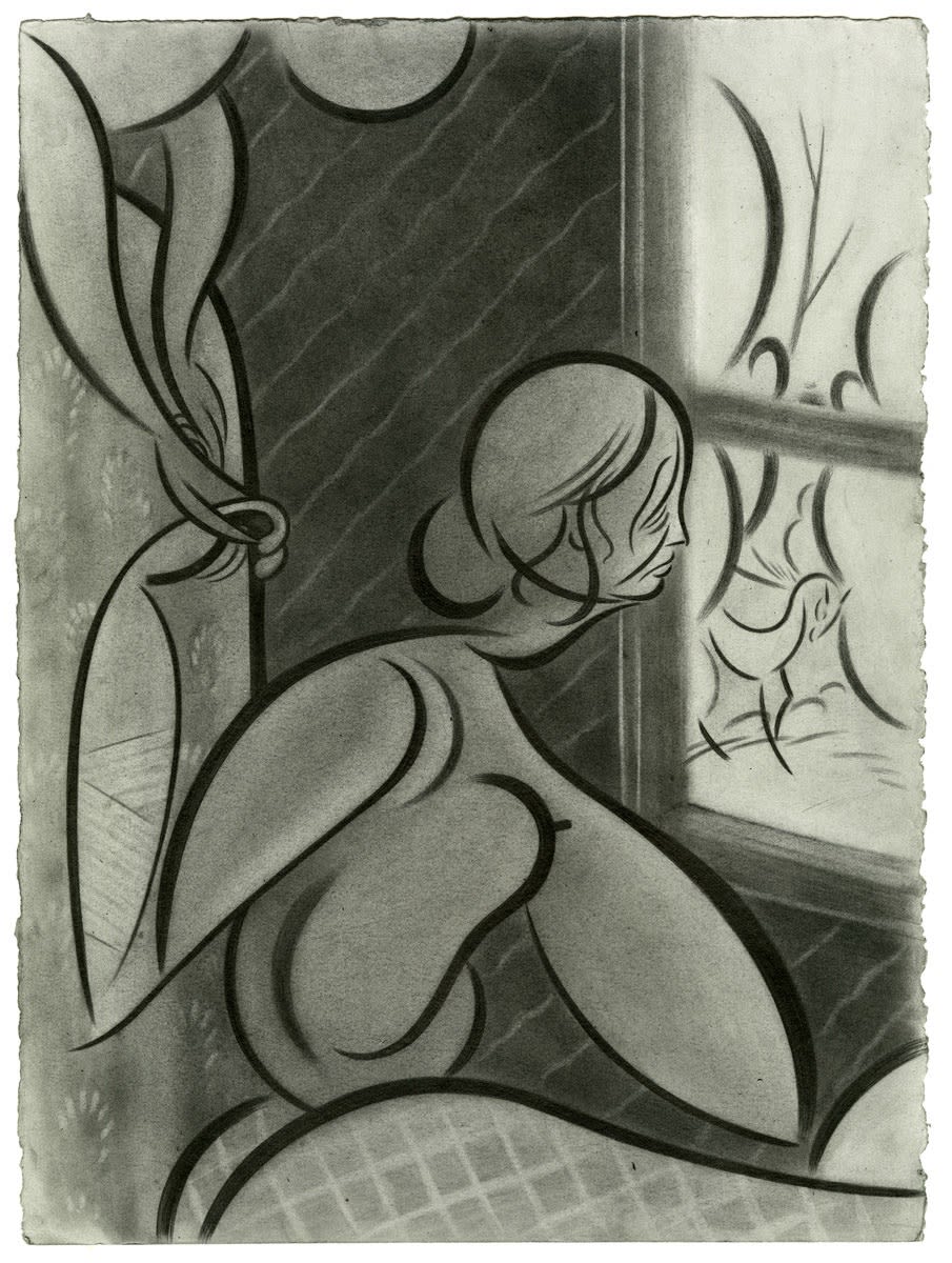 Koak A Splintered Thorn, 2020 Signed and dated on verso Graphite, charcoal, and casein on stone grey rag paper 15 x 11 in 38.1 x 27.9 cm