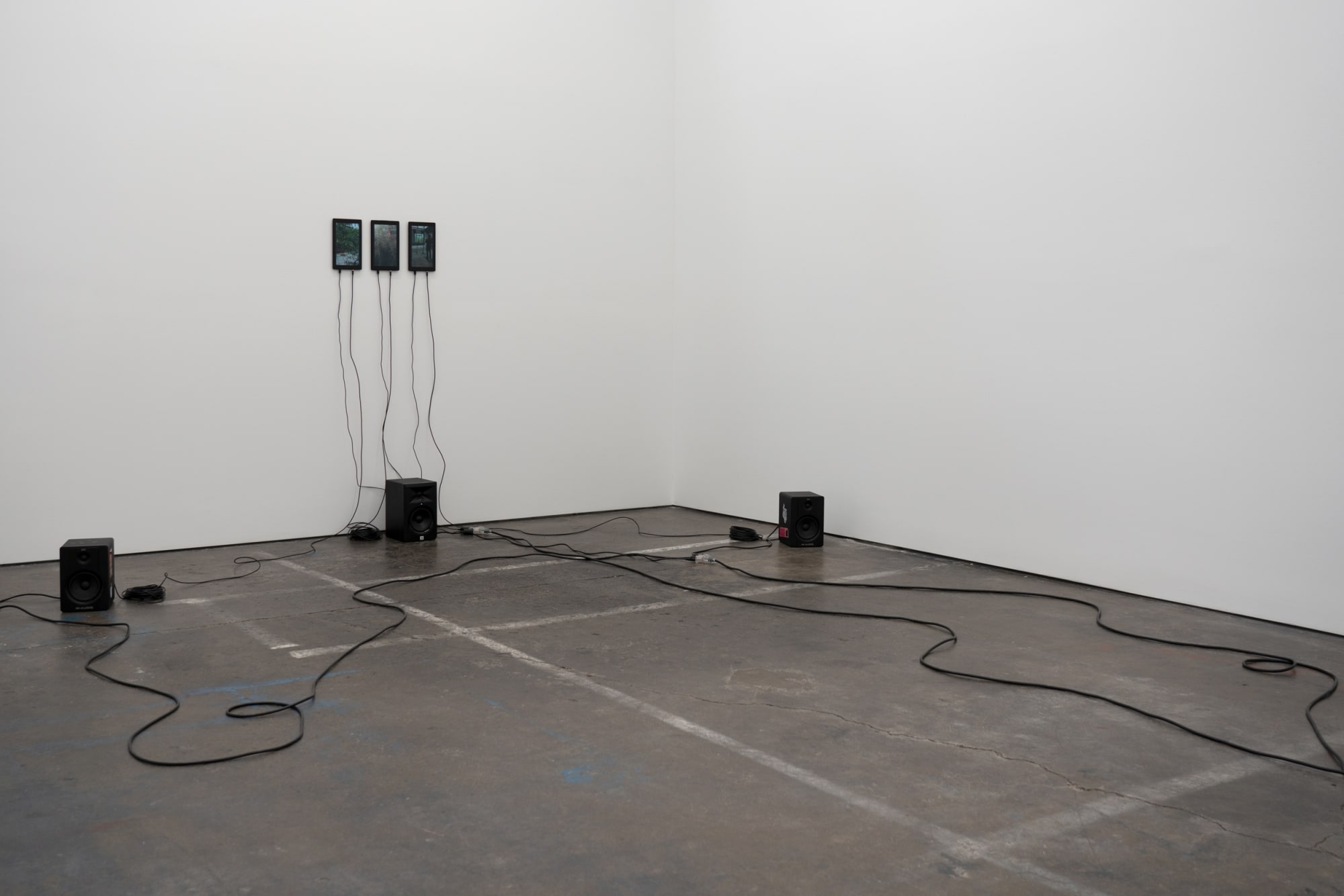 Shannon Ebner EARTHLY TRIO, 2019 3 channel video with audio 2:38 minutes Trumpet: Nate Wooley