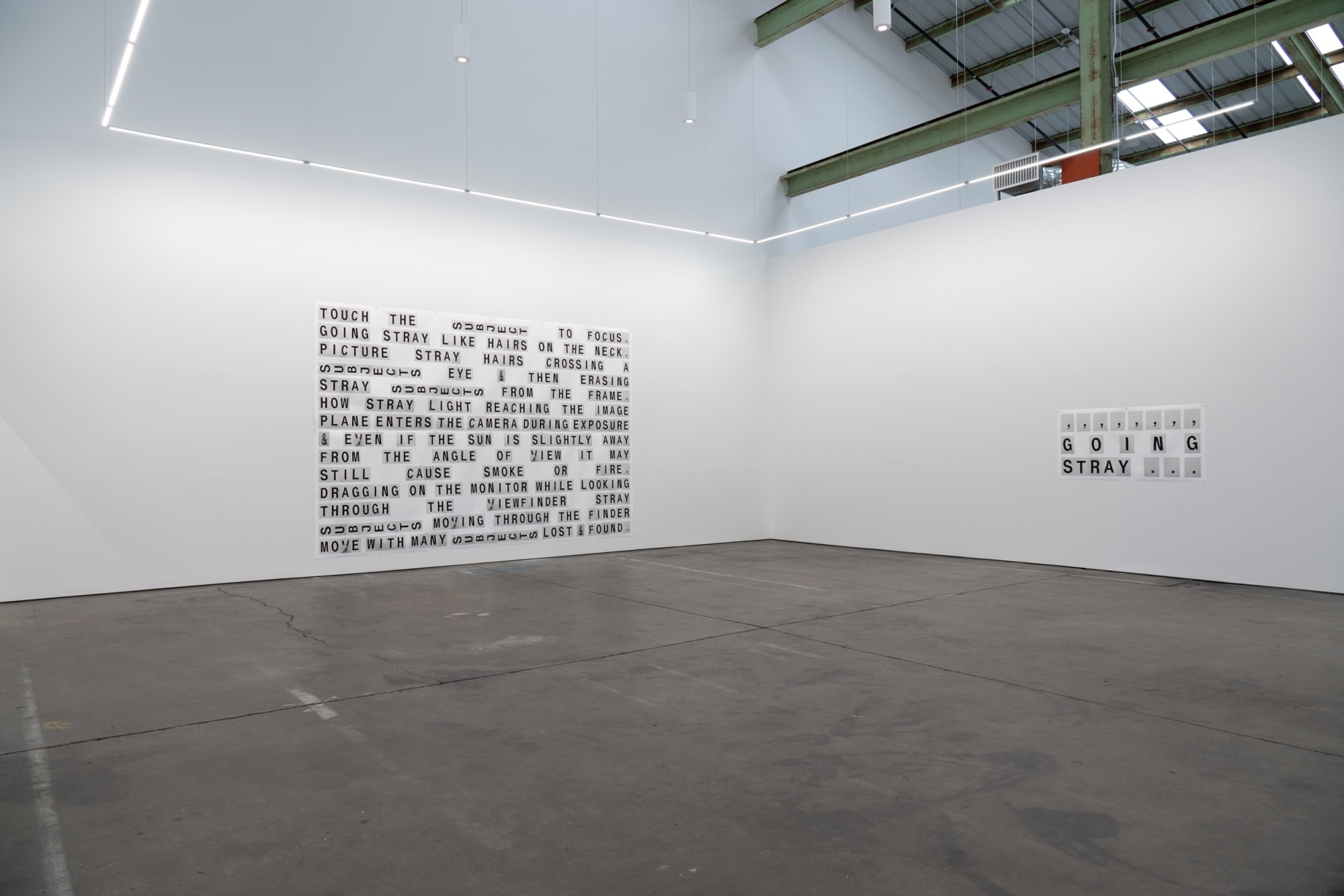 Shannon Ebner WET WORDS IN A HOT FIELD, 2019 Installation view
