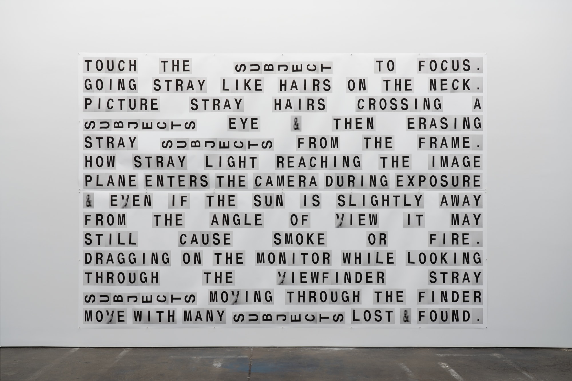 Shannon Ebner SECTION 3: MULTIPLE EXPOSURES, 2019 Archival Pigment Print on Tyvek 118 x 179 in 299.7 x 454.6 cm