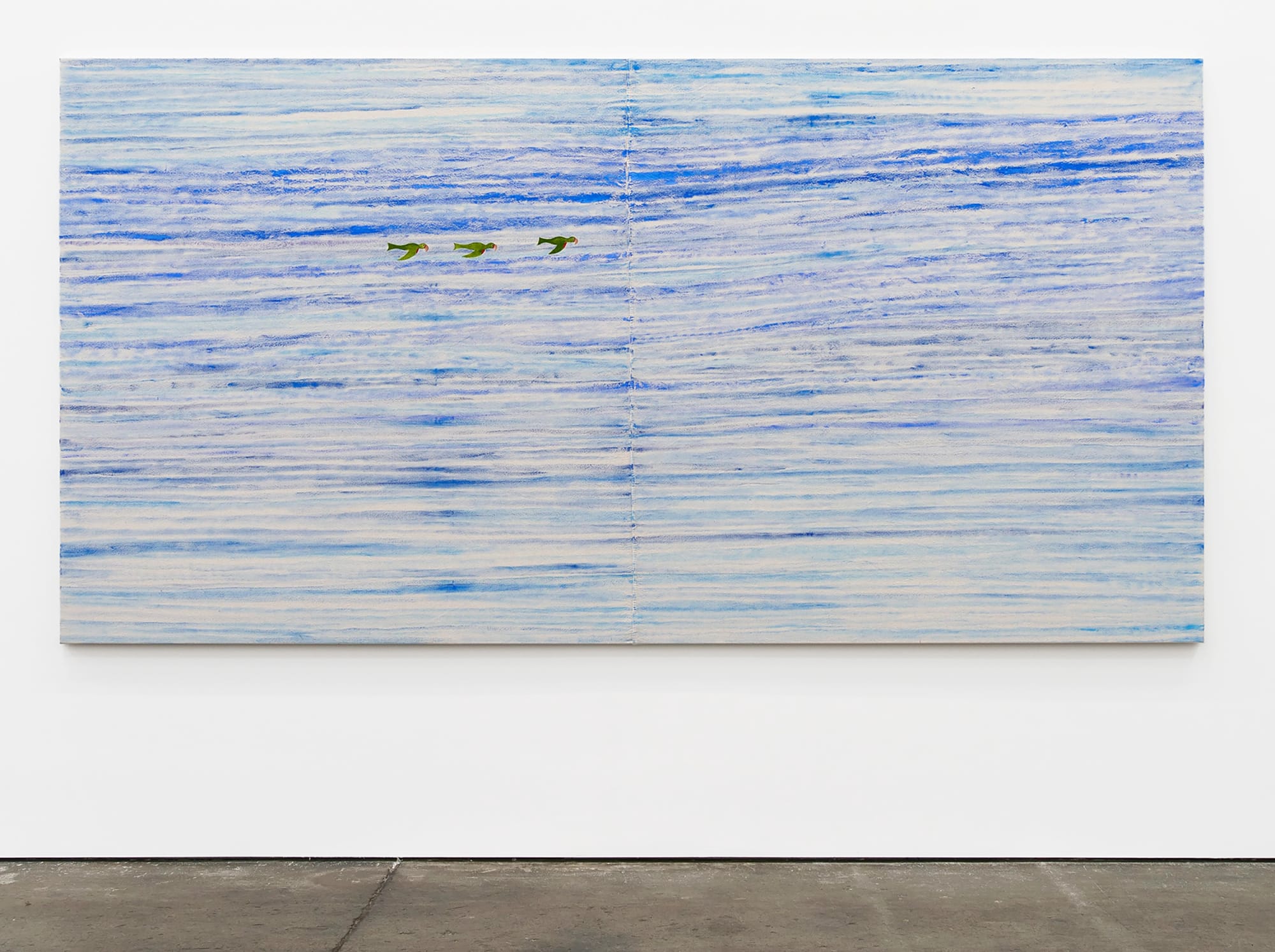 Chris Johanson Serenity Painting No. 2 (Birds, Sky), 2018 Acrylic and house paint on canvas 65 x 128 in 165.1 x 325.1 cm