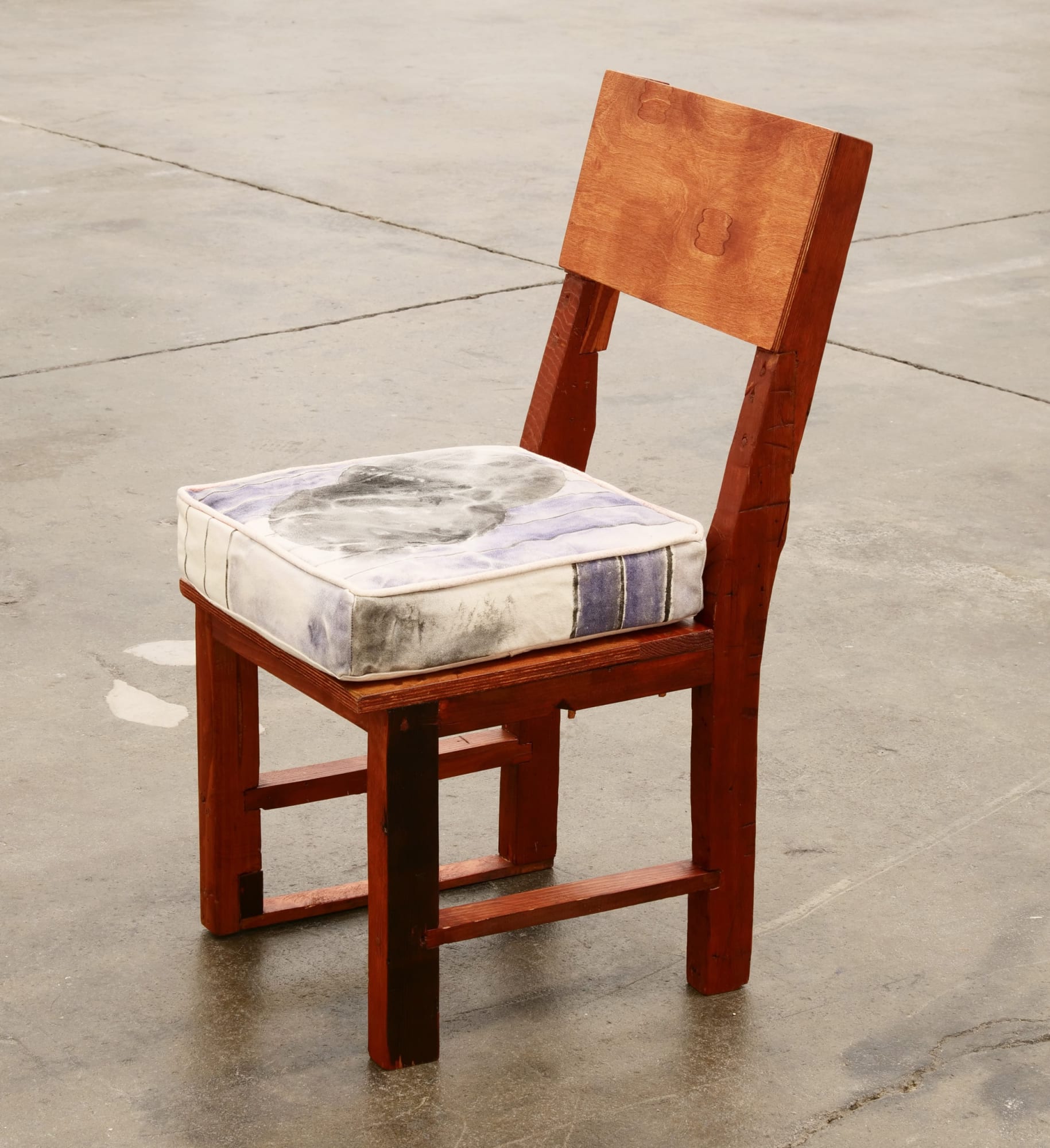 Chris Johanson, Johanna Jackson Chair 1, 2018 Wood, paint, fabric 36 x 16 1/2 x 18 in 91.4 x 41.9 x 45.7 cm