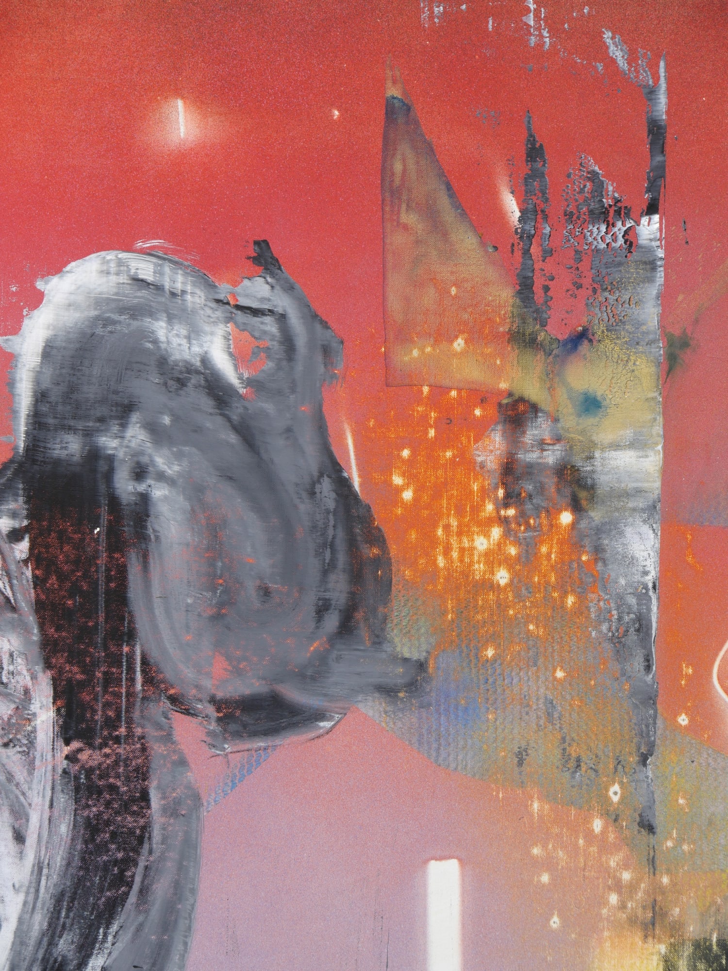 Liam Everett Untitled (That river ruthless as the sea) (detail), 2017 Oil, acrylic, ink, alcohol, salt on linen 80 x 63 in 203.2 x 160 cm