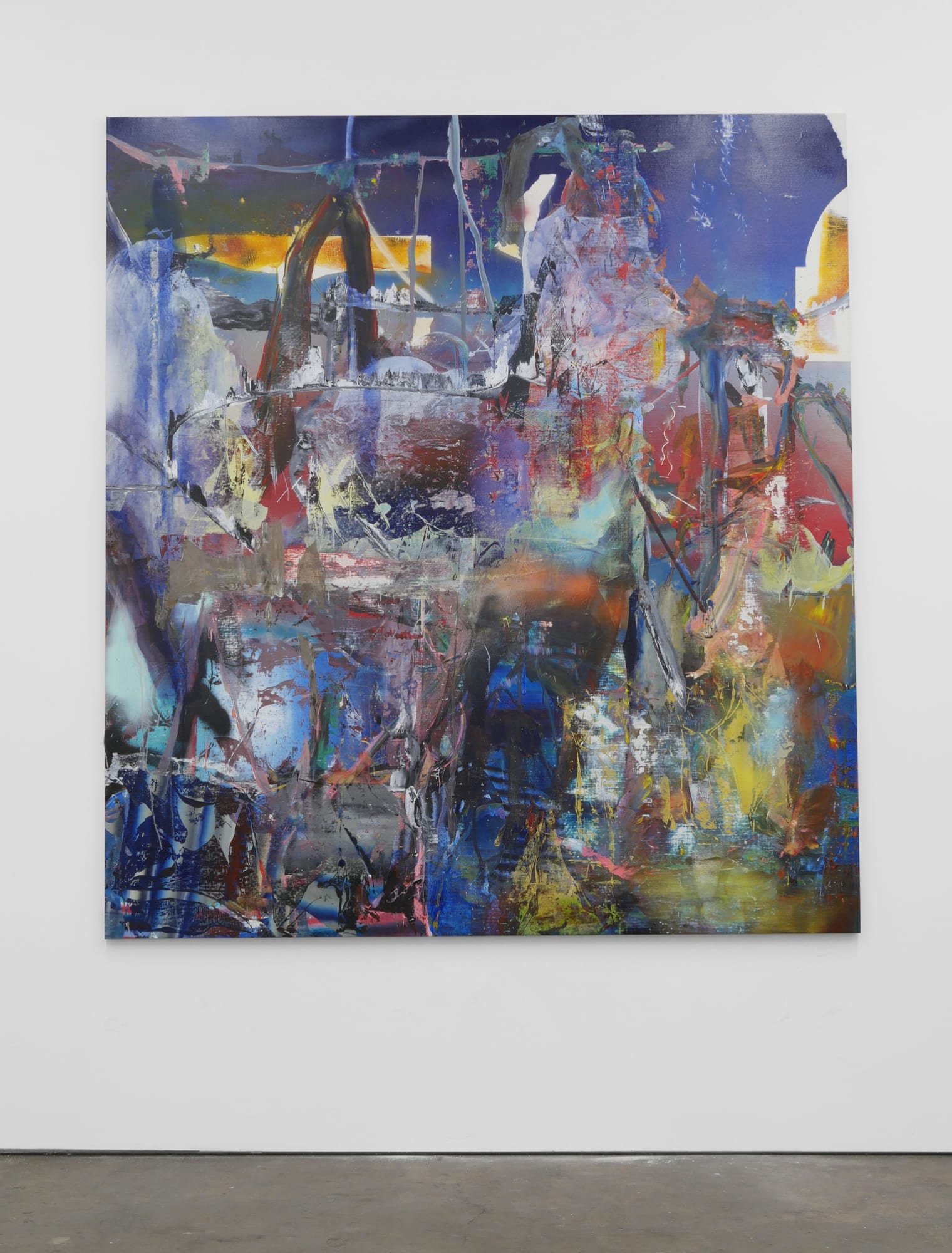 Liam Everett Untitled (the listener, little brown jobs), 2017 Oil, acrylic, ink, alcohol, salt on linen 86 x 78 in 218.4 x 198.1 cm