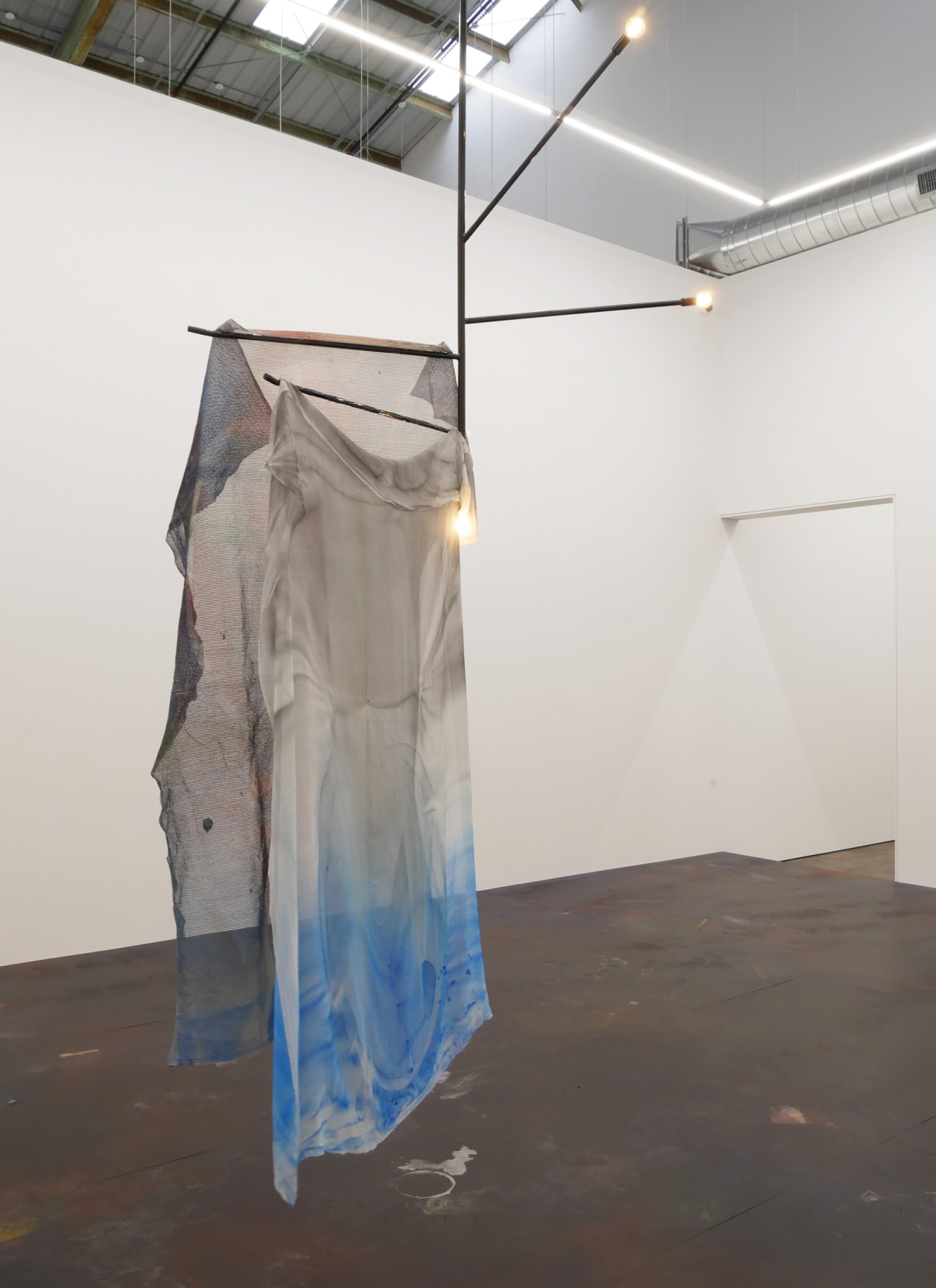 Liam Everett Untitled (the impossible heap), 2017 Powder-coated steel, bulbs, vinyl, silk, ink, alcohol, salt and enamel 113 x 80 x 80 in 287 x 203.2 x 203.2 cm