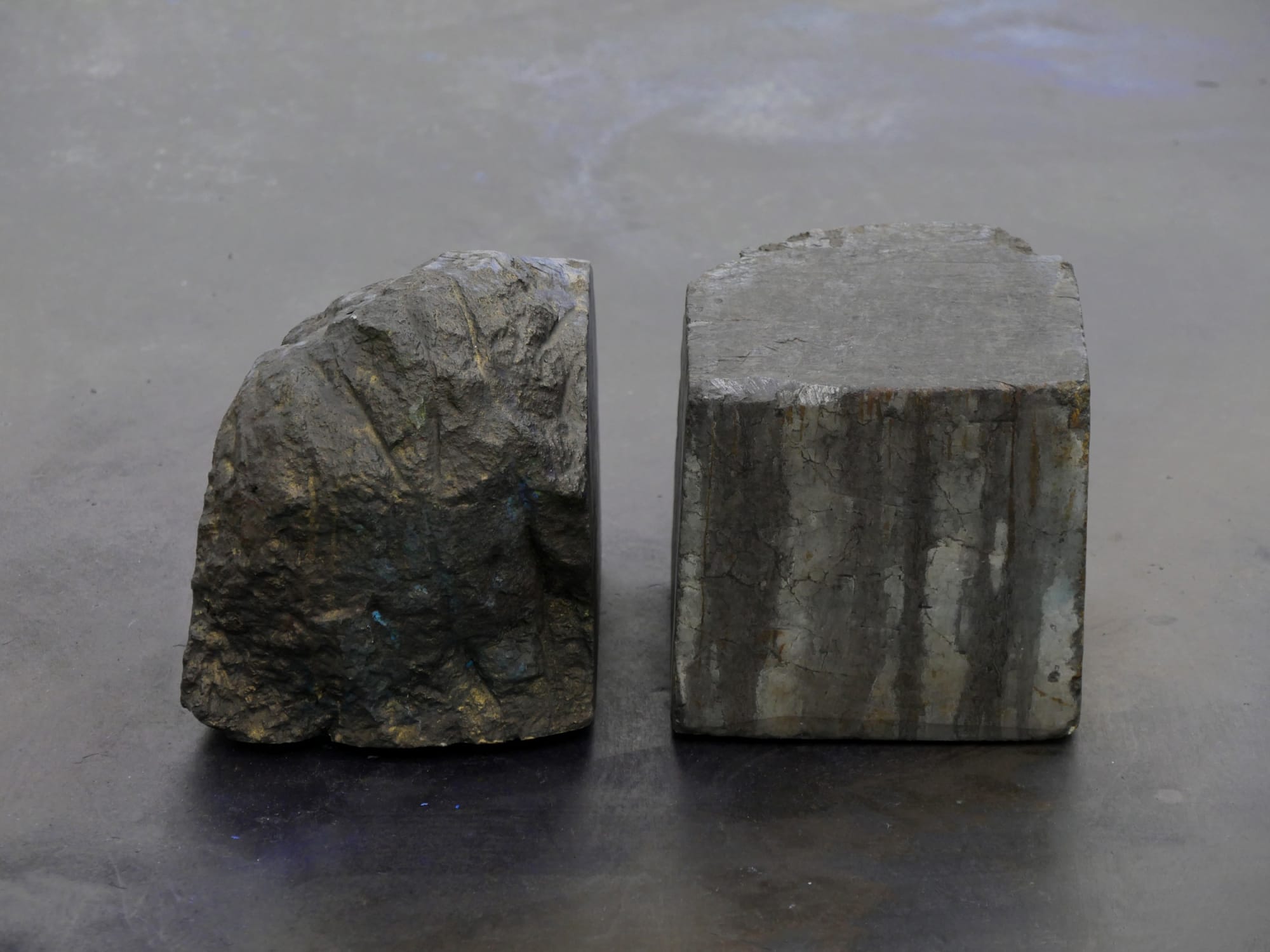 Liam Everett Untitled (Nagg and Nell) (detail), 2017 Birch plywood, alabaster, ink, salt, alcohol and enamel 12 x 47 x 95 in 30.5 x 119.4 x 241.3 cm