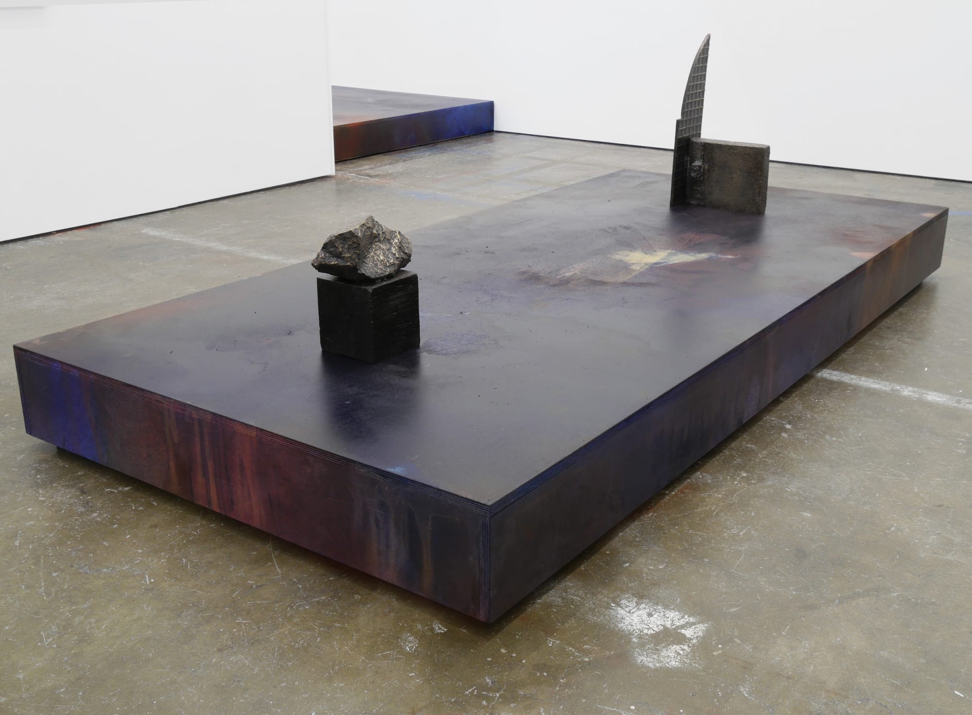 Liam Everett Untitled (let the sounds become known), 2017 Birch plywood, bronze, ink, salt, alcohol and enamel 26 x 42 x 90 in 66 x 106.7 x 228.6 cm