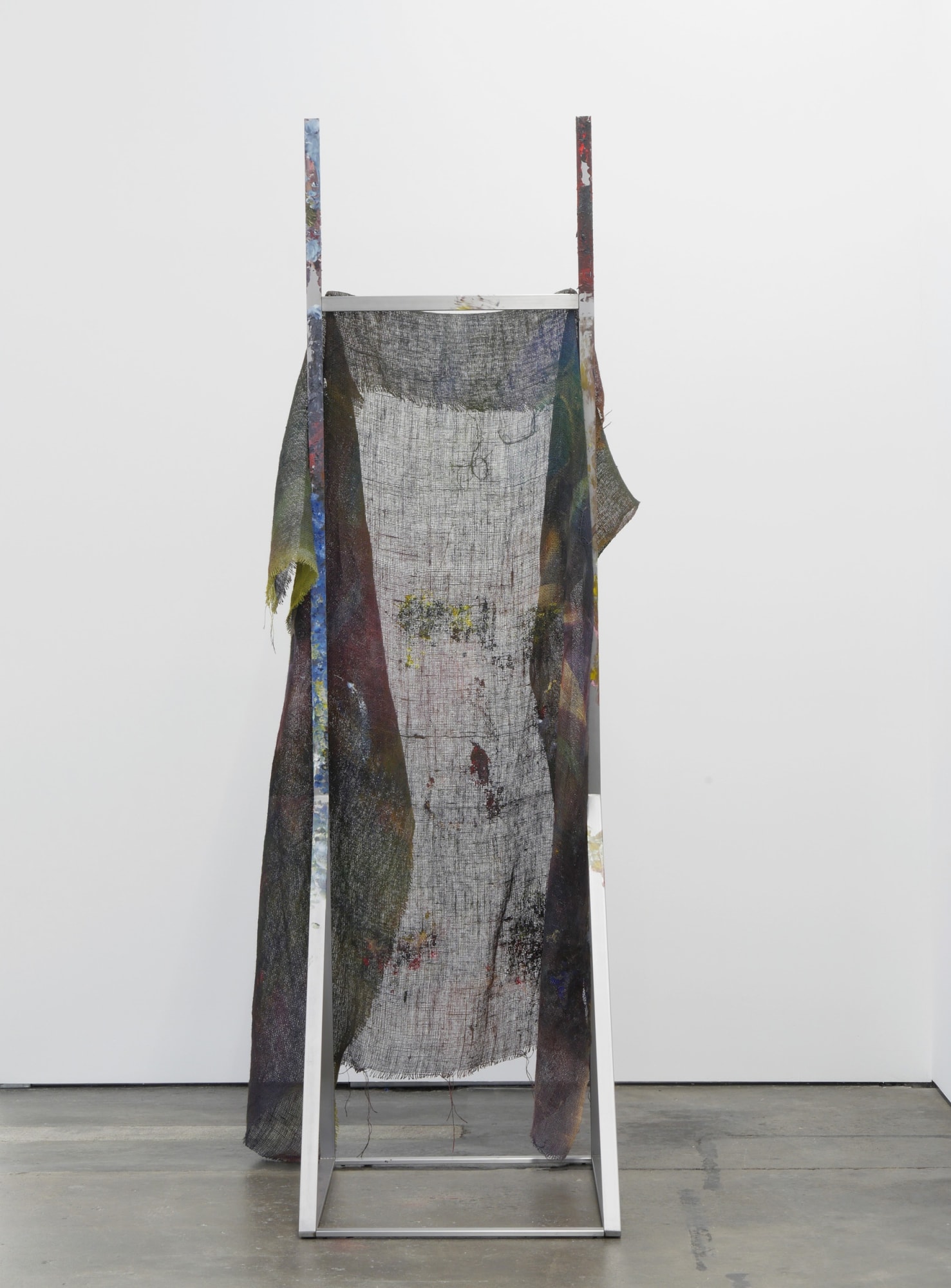 Liam Everett Untitled (Empusa), 2017 Steel, burlap, ink, alcohol, salt and enamel 103 x 28 x 36 in 261.6 x 71.1 x 91.4 cm
