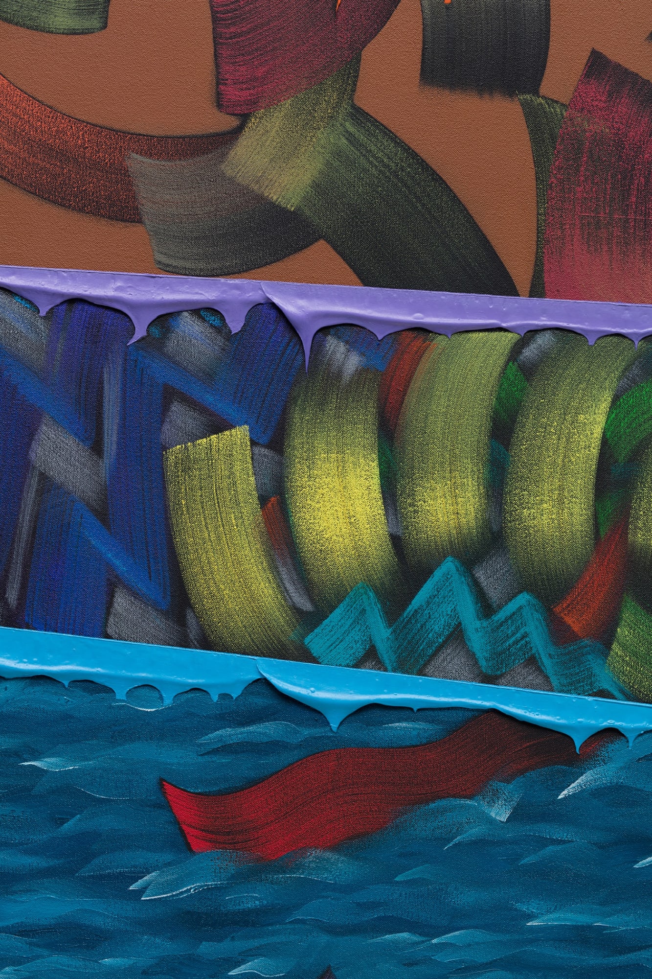 Alex Olson Layer (detail), 2017 Oil, modeling paste and faux pearl on canvas 51 x 36 in 129.5 x 91.4 cm