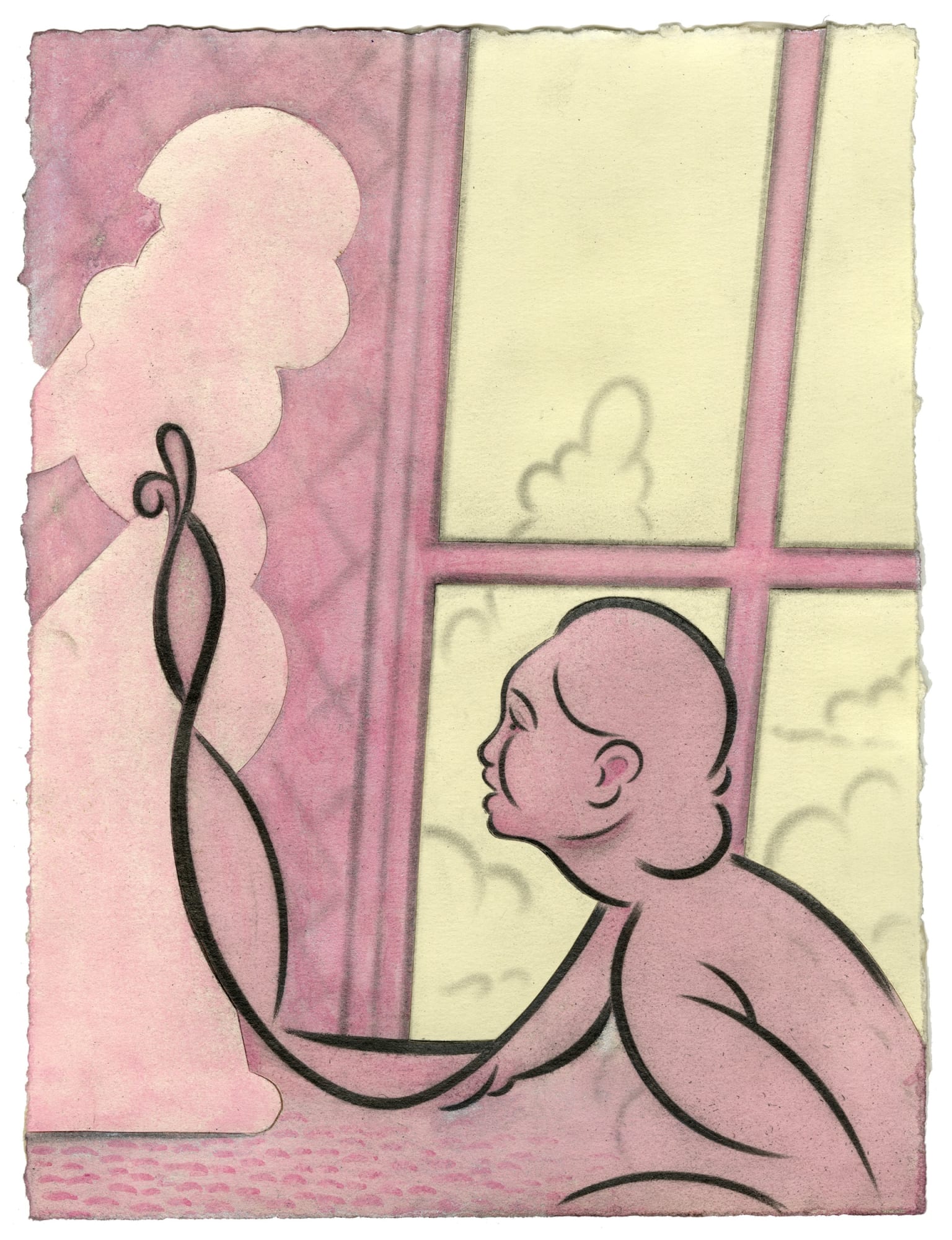 Koak Savage Romance, 2019 Graphite, watercolor and casein on cream rag paper dyed with watercolor with inlay 10 x 8 in 25.4 x 20.3 cm