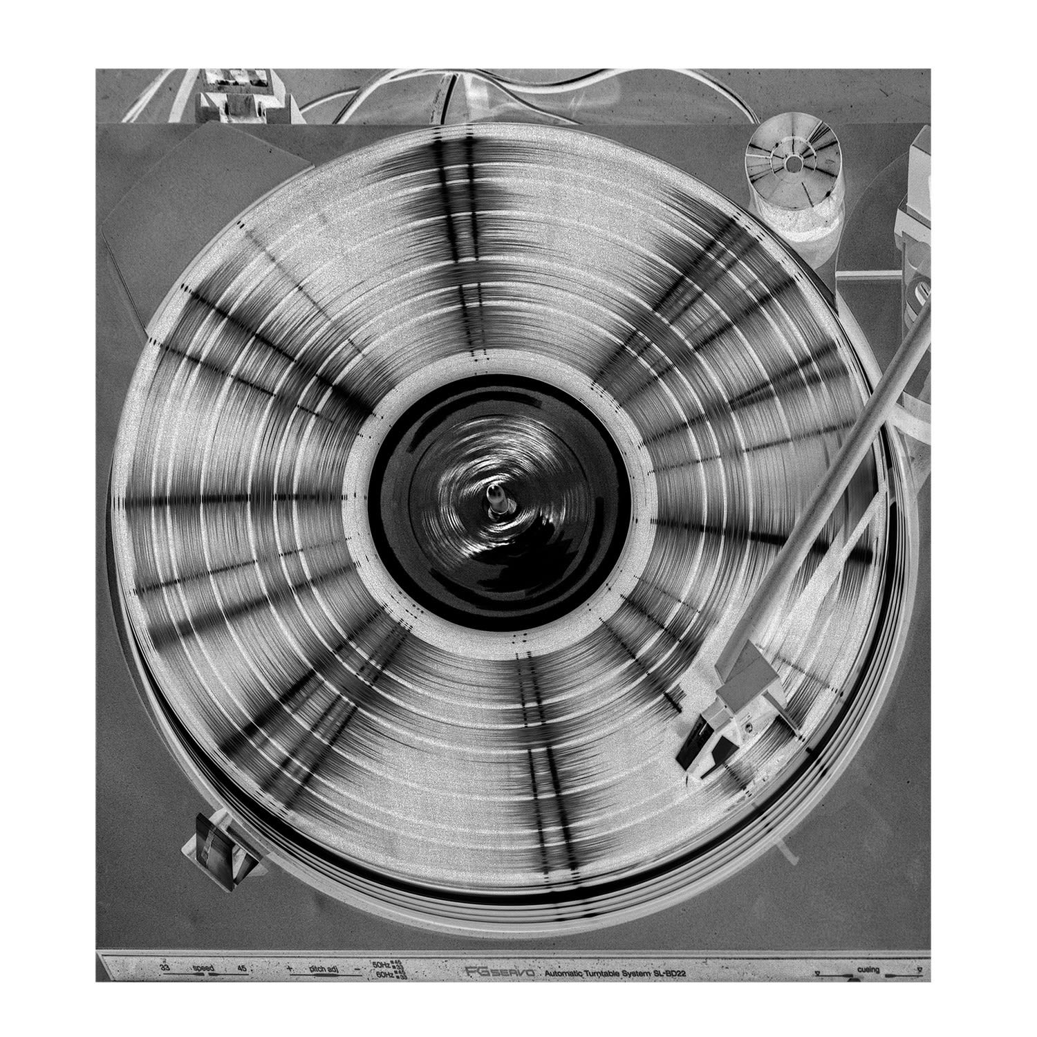 Shannon Ebner B SIDE: INVERTED RECORD *Left: Still from The Wooster Group's B SIDE: NEGRO FOLKLORE FROM TEXAS STATE PRISONS; photographed at the Creative Arts Initiative, University at Buffalo, Buffalo, New York on February 9th, 2018, 2019 Archival pigment print mounted to aluminum 18 x 15 2/5 x 3/10 in 45.7 x 39.1 x 0.8 cm Edition of 5 plus 2 artist's proofs (#3/5)