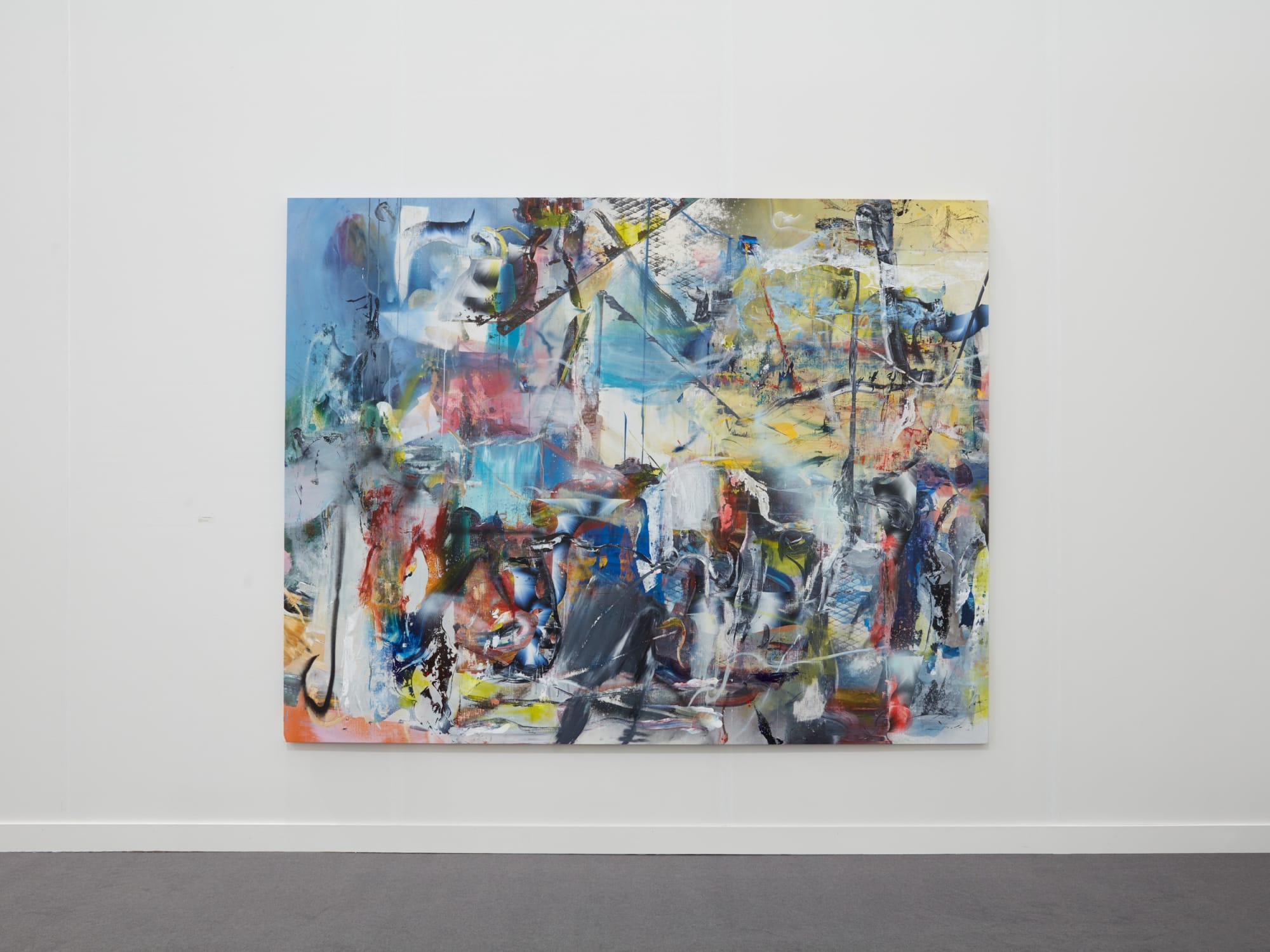 Liam Everett Untitled (on reserve at Ornans), 2019 Ink, oil, salt, and alcohol on linen 79 x 102 in 200.7 x 259.1 cm