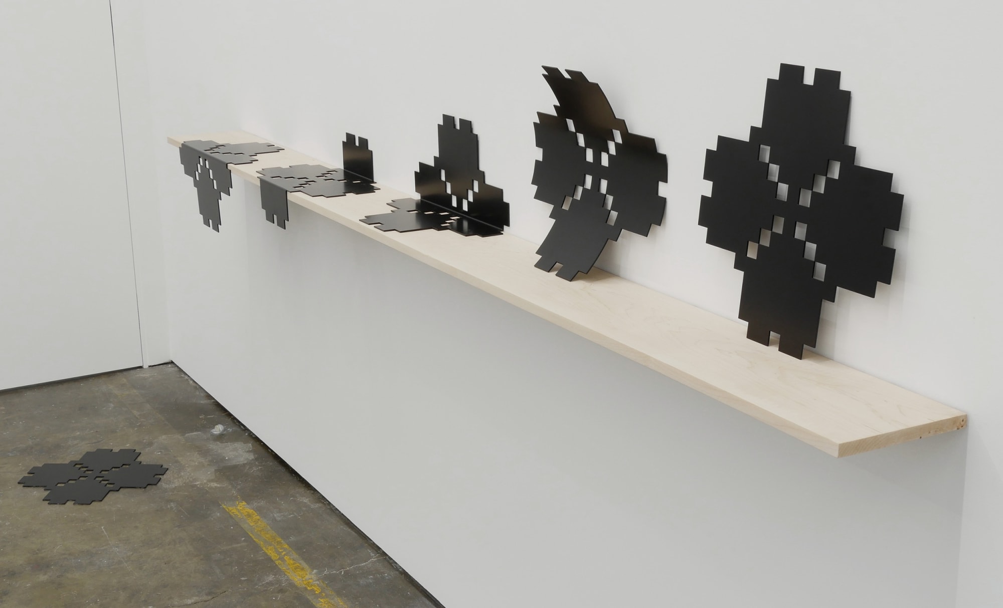 Laeh Glenn Still Life - Fast Moving, 2016 Powder coated steel, wood 28 1/4 x 120 x 10 1/2 in 71.6 x 304.8 x 26.7 cm