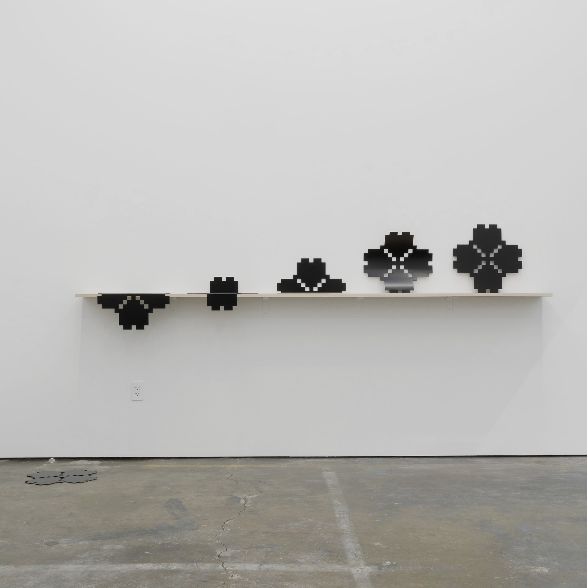 Laeh Glenn Still Life - Fast Moving, 2016 Powder coated steel, wood 28 1/4 x 120 x 10 1/2 in 71.6 x 304.8 x 26.7 cm