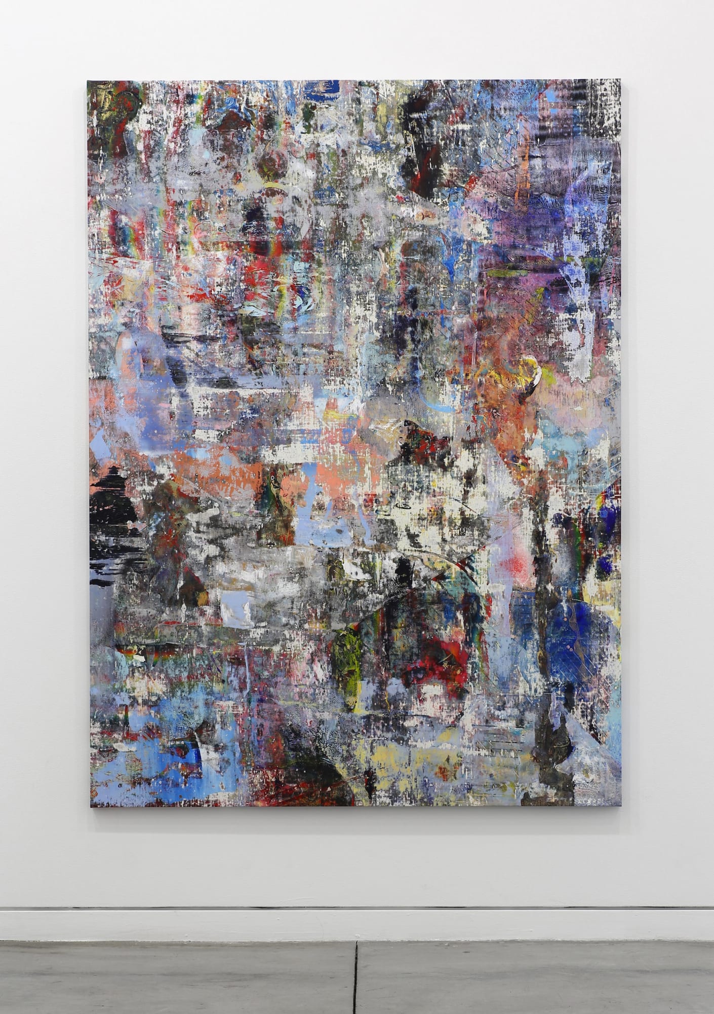 Liam Everett Untitled (Nakbe), 2016 Acrylic, enamel, alcohol, and salt on oil primed linen 77 x 56 1/2 in 195.6 x 143.5 cm
