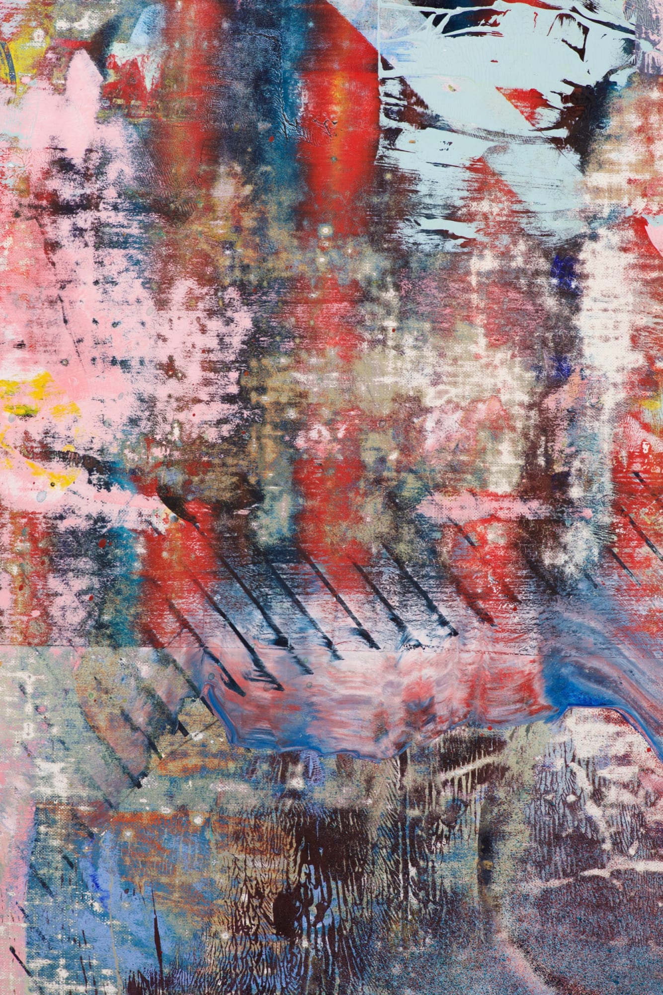 Liam Everett Untitled (Tikal) (detail), 2016 Acrylic, enamel, alcohol, and salt on oil primed linen 87 1/2 x 73 1/2 in 222.3 x 186.7 cm