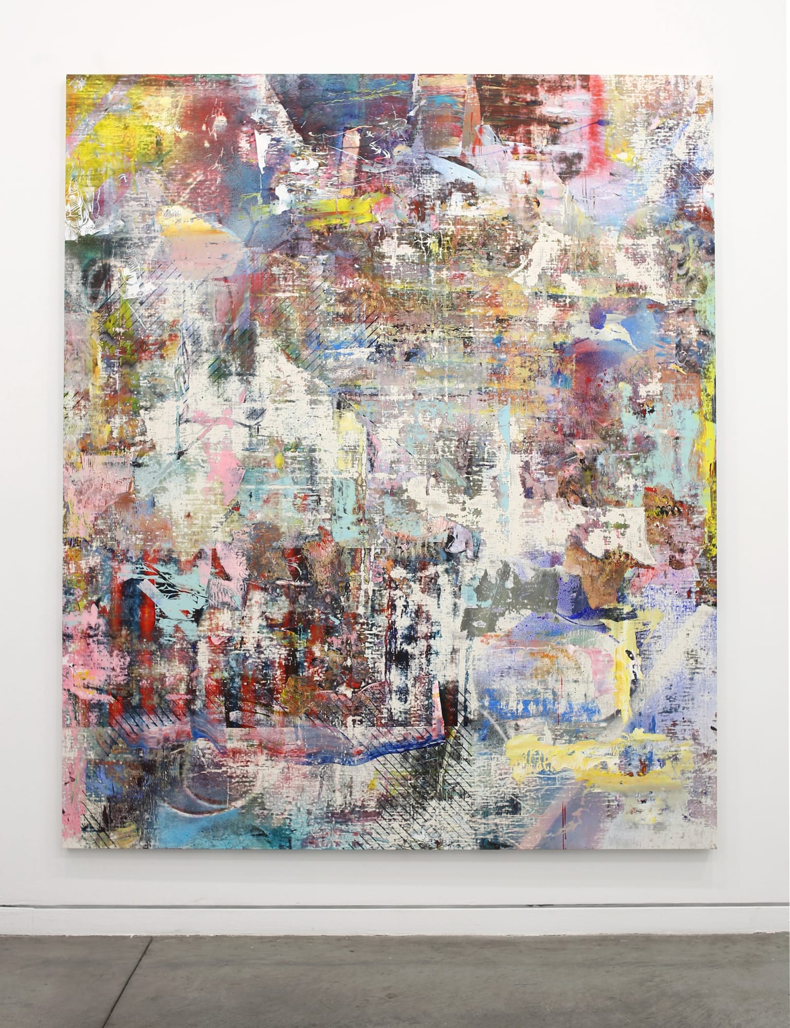 Liam Everett Untitled (Tikal), 2016 Acrylic, enamel, alcohol, and salt on oil primed linen 87 1/2 x 73 1/2 in 222.3 x 186.7 cm