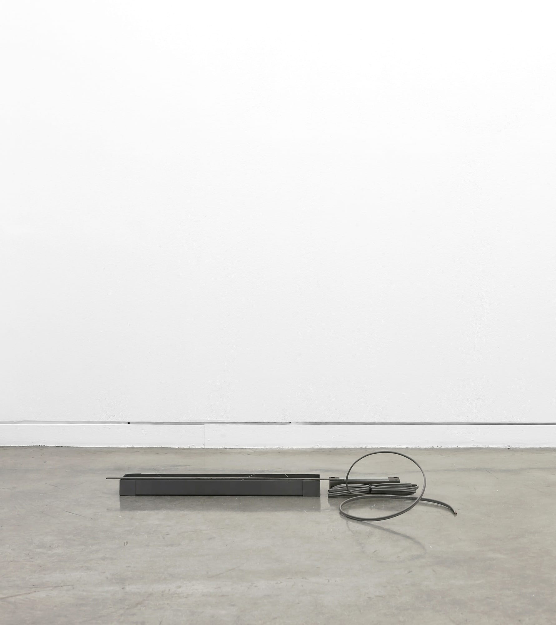 K.R.M. Mooney Circadian Interface II, 2015 Steel tray, inset glass, silicon, water, electromagnetic lock, grounding wire, steel bar, silver wire, cast lavender 35 x 24 x 8 in 88.9 x 61 x 20.3 cm