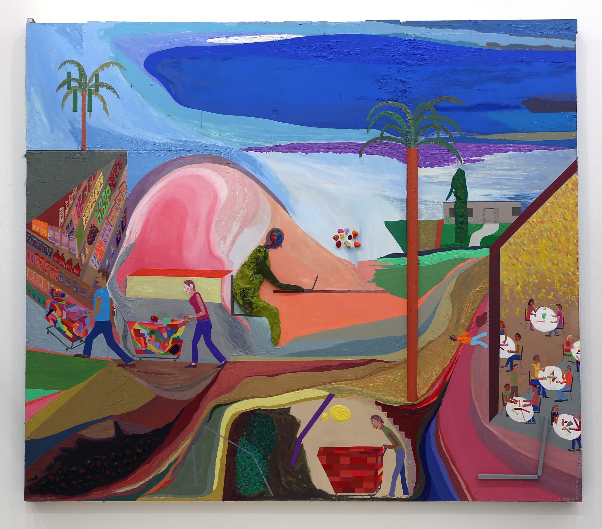 Chris Johanson Los Angeles with Pills, 2015 Acrylic on found wood 66 1/2 x 76 in 168.9 x 193 cm