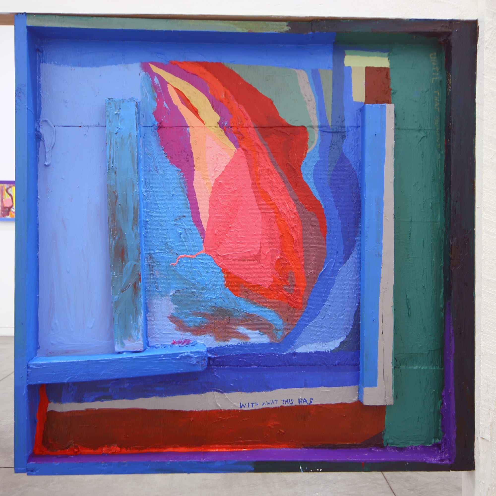 Chris Johanson Reimagining the Square Trying to Make it Round Like a Circle, 2015 Acrylic on found wood 29 1/4 x 30 in 74.3 x 76.2 cm