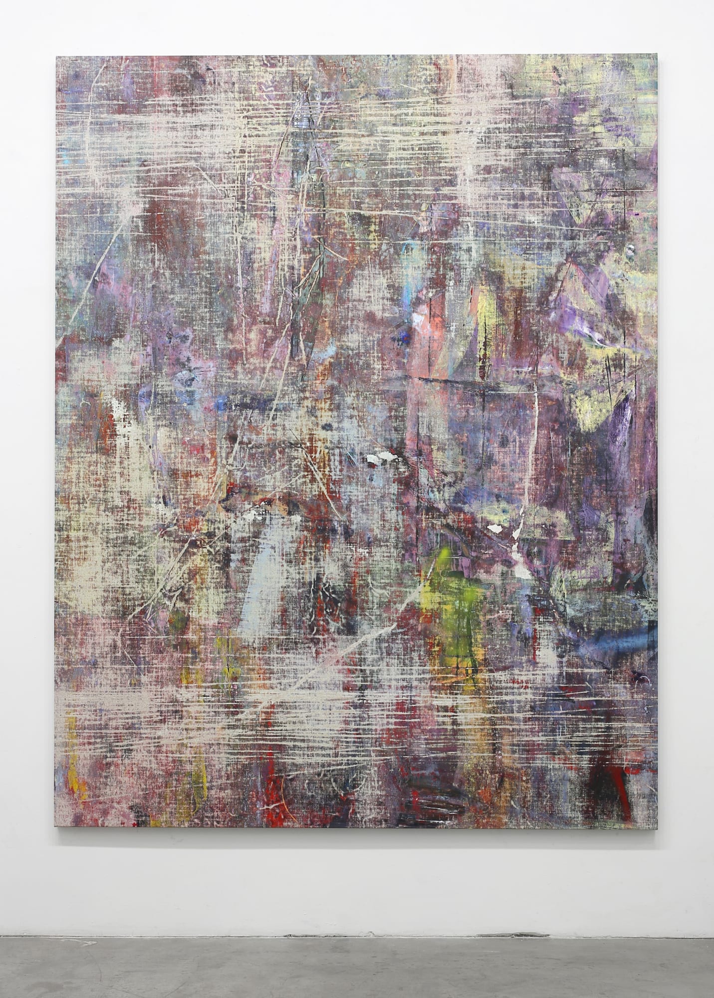 Liam Everett Untitled (Lakshmipur), 2015 Acrylic, enamel, alcohol, and salt on oil primed linen 77 x 60 in 195.6 x 152.4 cm