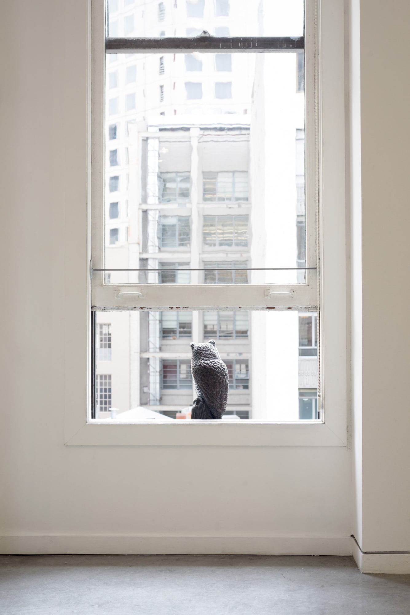Zarouhie Abdalian a caveat, a decoy, 2014 Window, sound, and owl decoy Dimensions variable