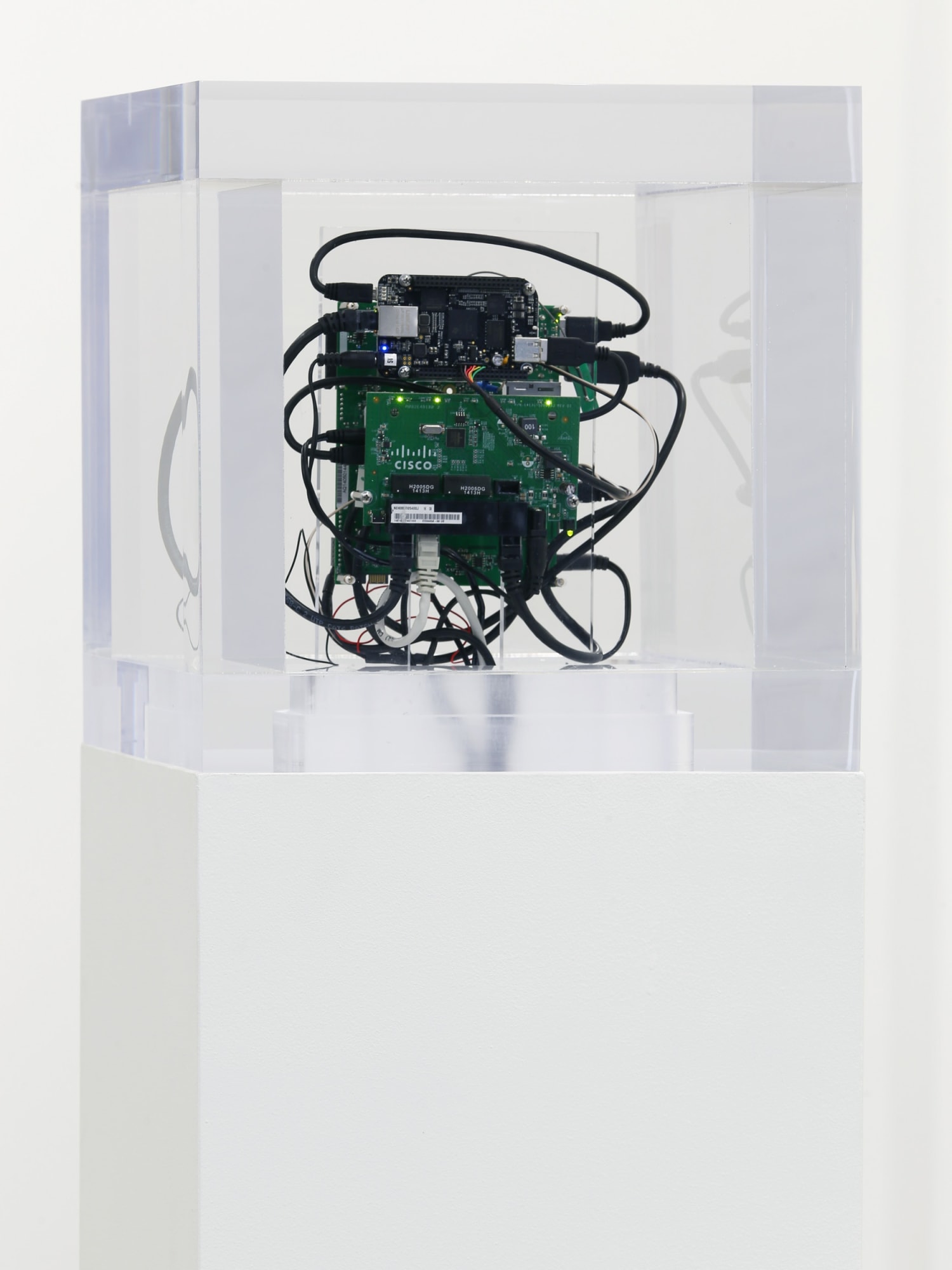 Trevor Paglen and Jacob Appelbaum Autonomy Cube (detail), 2014 Mixed media 13 1/2 x 13 1/2 in 34.3 x 34.3 cm