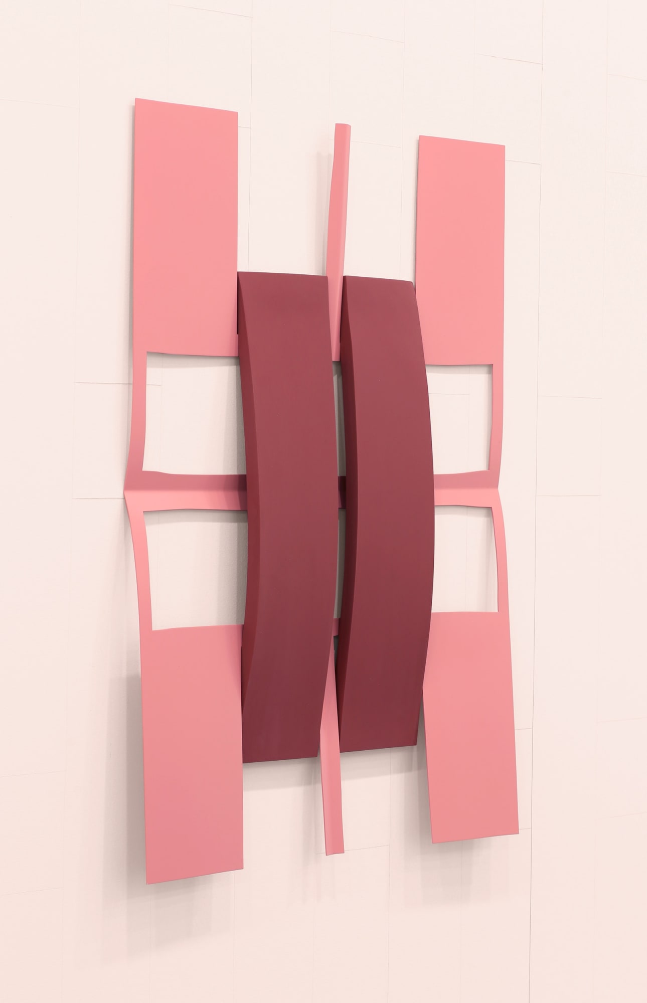 Matt Keegan Crossed w/ Strips (Maroon), 2014 Spray finished laser-cut steel, pigmented silicone 32 3/4 x 23 1/4 in 83.2 x 59.1 cm