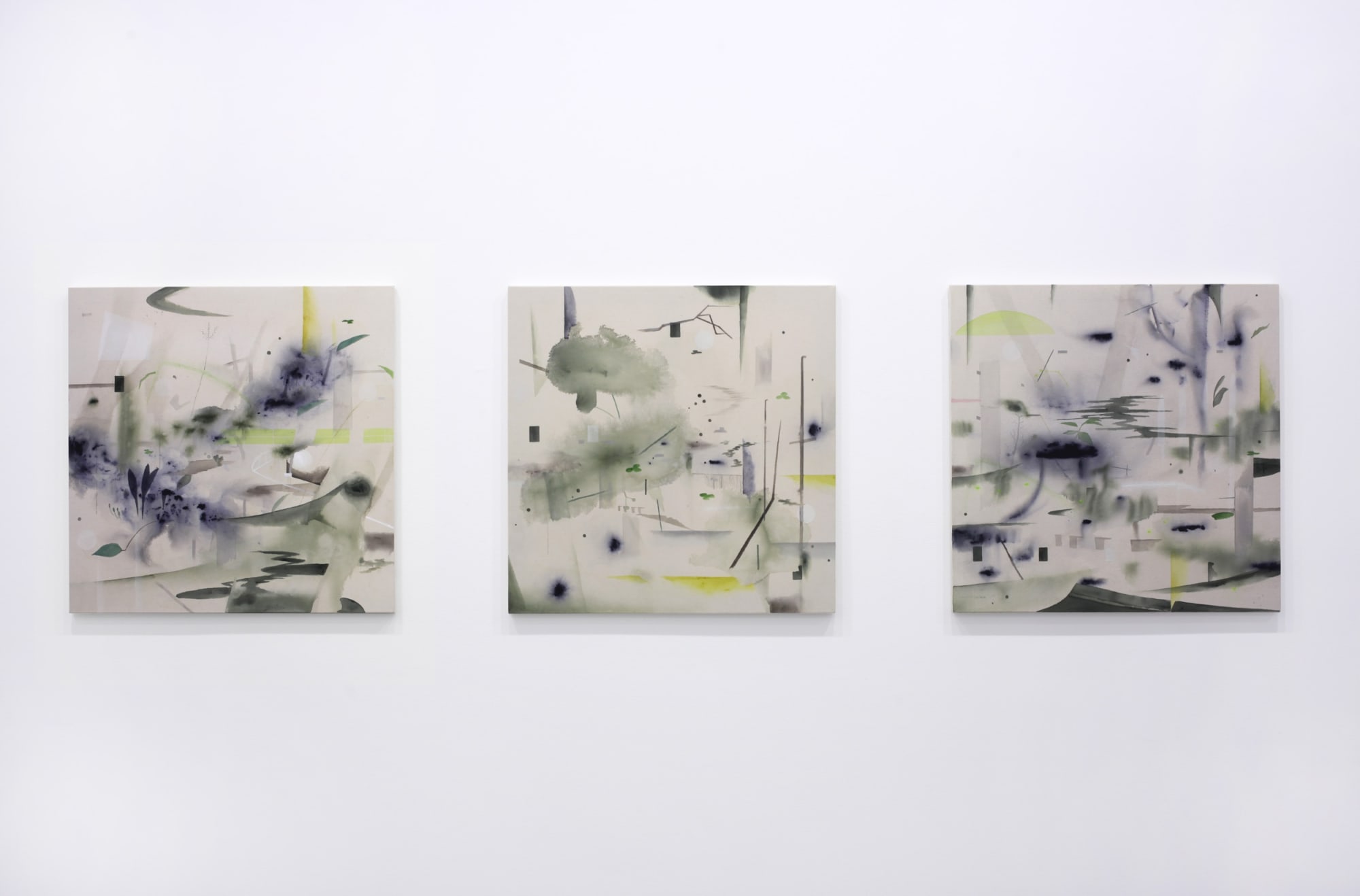 Shinpei Kusanagi view from the platform, 2013 Acrylic on canvas Three panels 28 3/4 x 28 3/4 in each 73 x 73 cm each