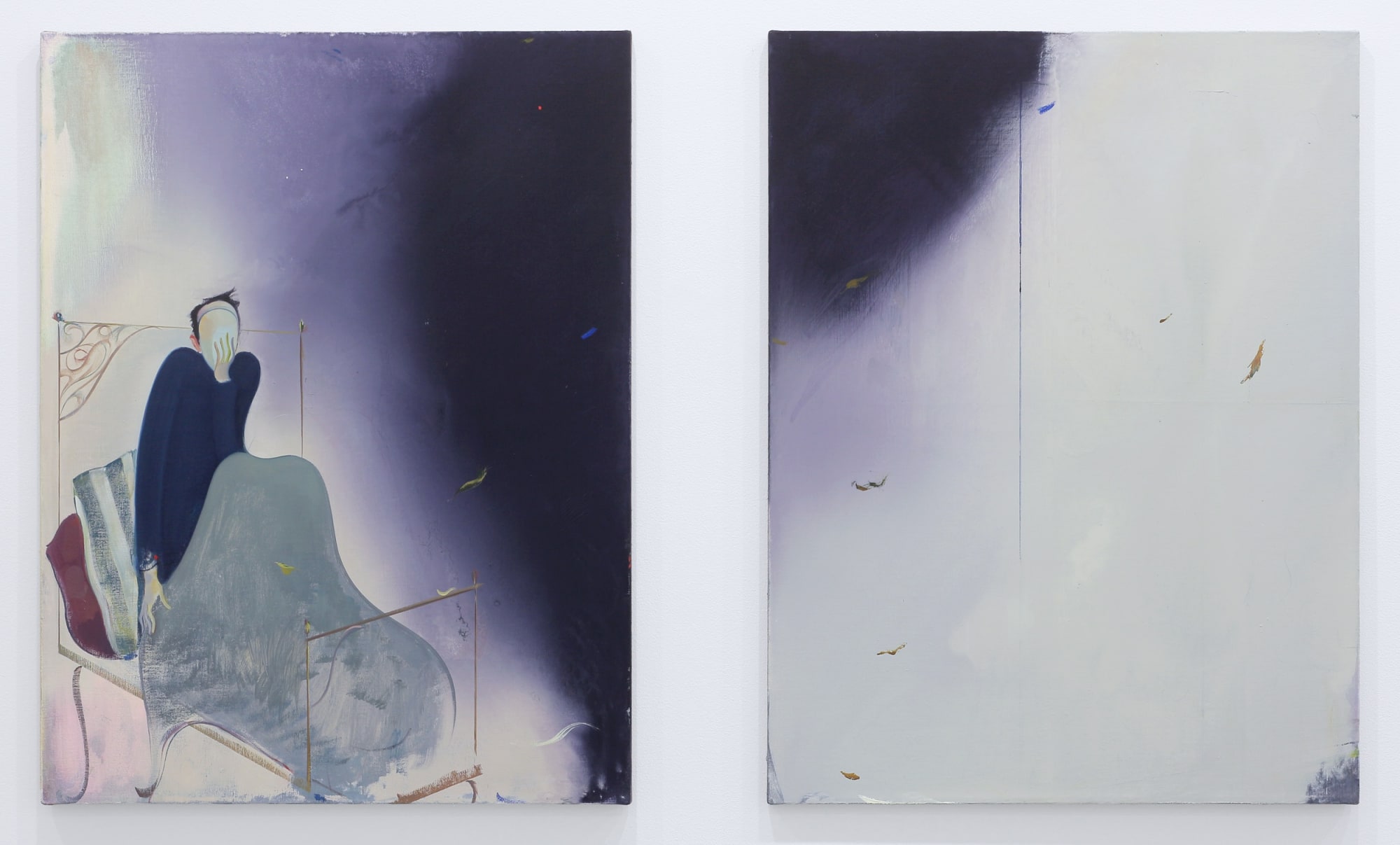 Sanya Kantarovsky Untitled (Sérénol), 2012 Watercolor, oil, ink and bleach on linen Diptych 34 x 26 in each 86.36 x 66.04 cm each