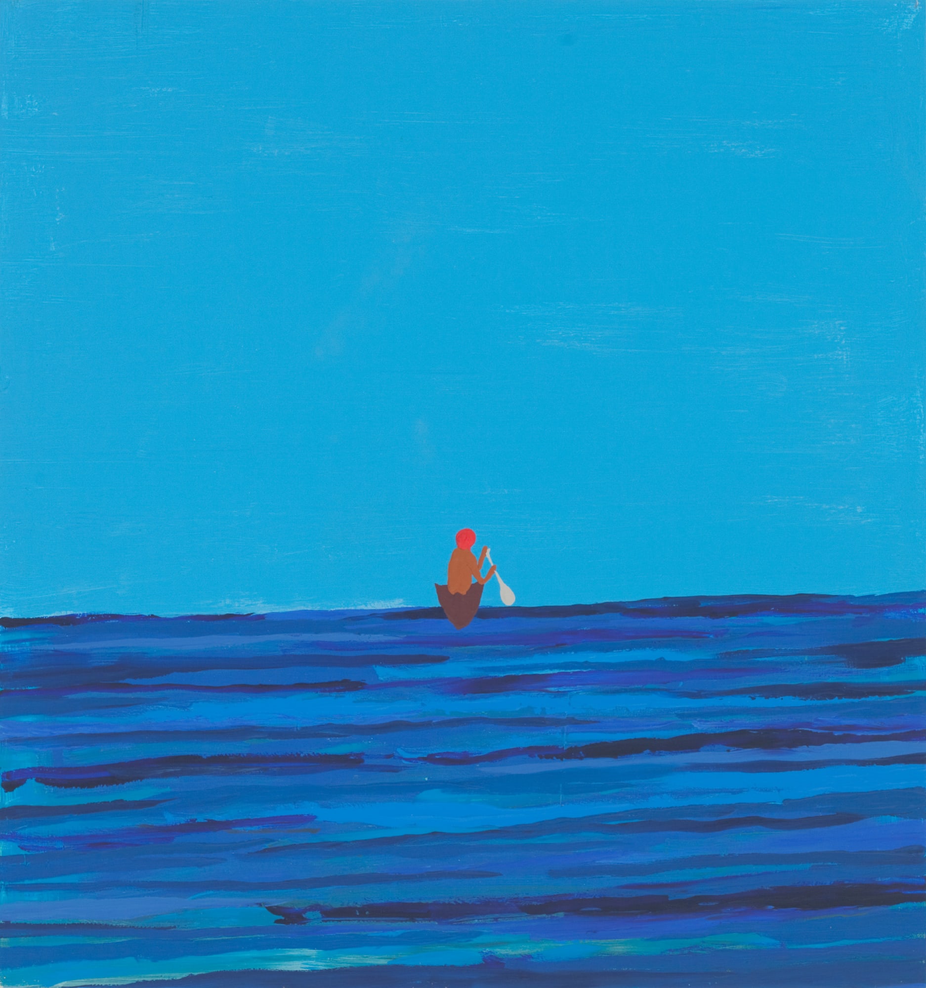 Chris Johanson Untitled Painting of a Man Leaving in Boat, 2010 Acrylic on wood 40 1/2 x 37 1/2 in 102.87 x 95.25 cm