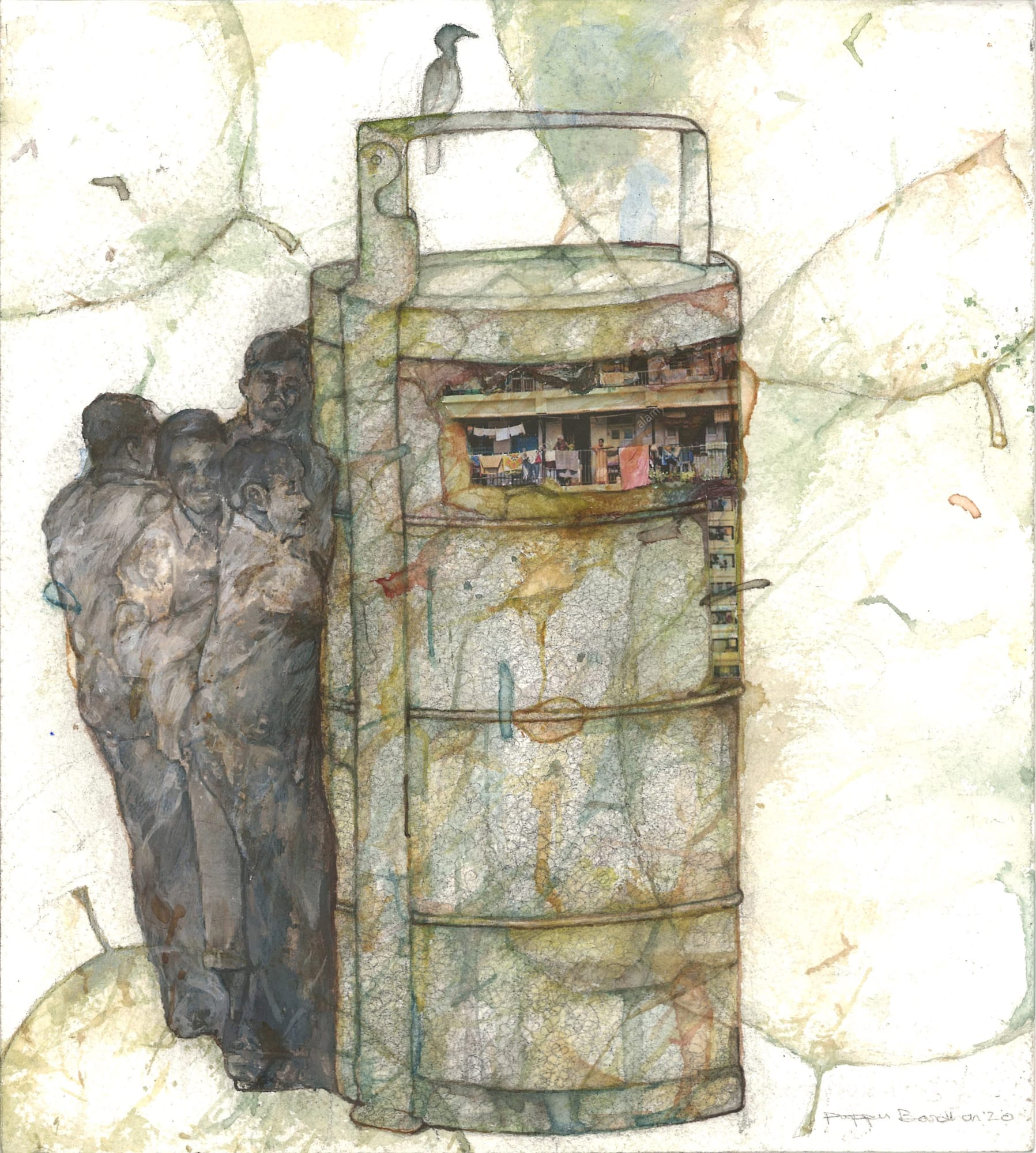 A Watercolor painting titled Shelter by Pappu Bardhan