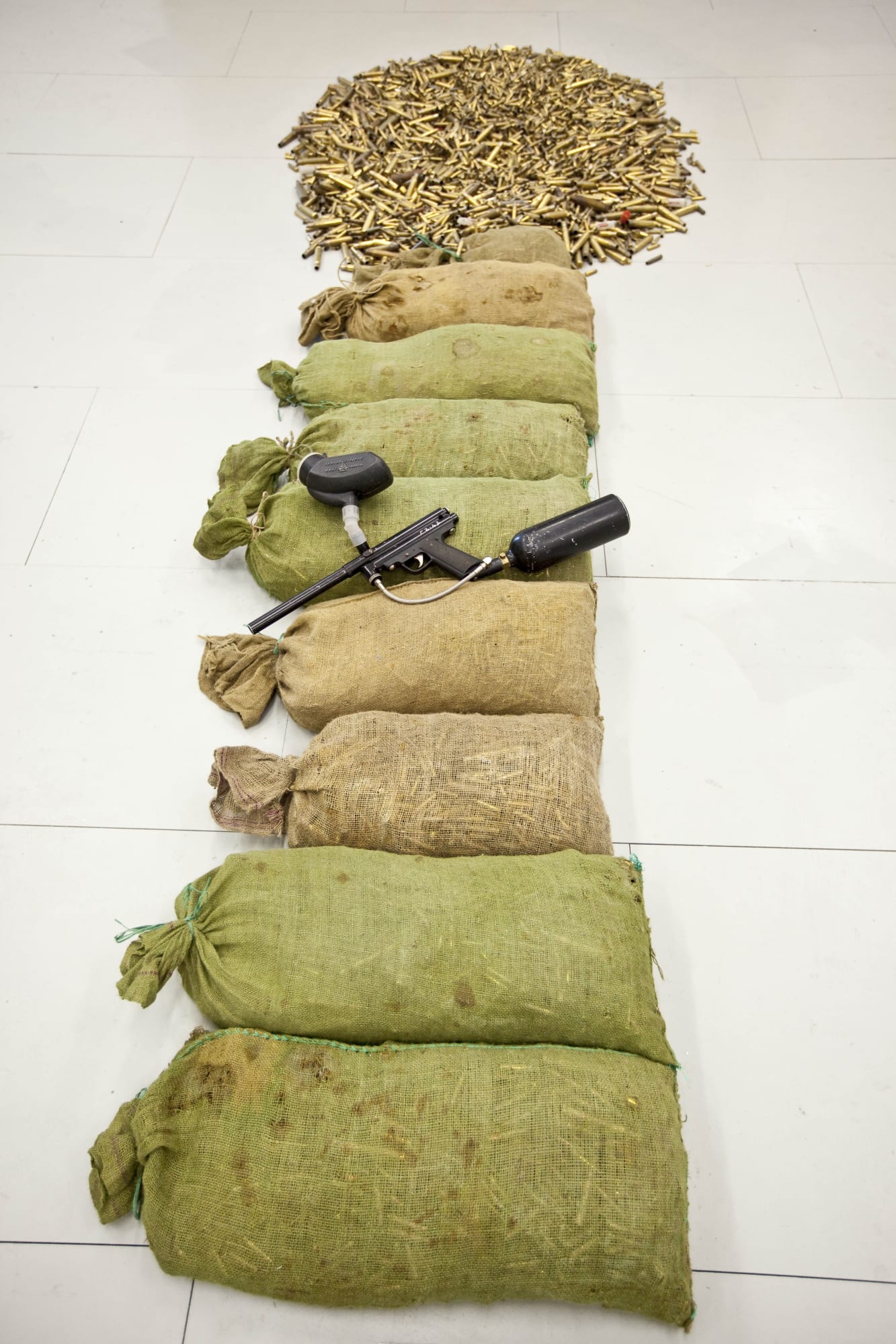 Banksy rake 1 sandbag installation