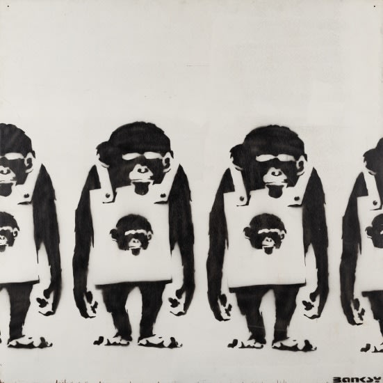 Laugh Now Monkeys With Monkeys Placards Banksy