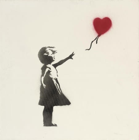 Girl With Balloon (Single), 2004/5 Spray paint on canvas 40.5 x 40.5 cm Edition of 25 Signed Framed Pest Control COA