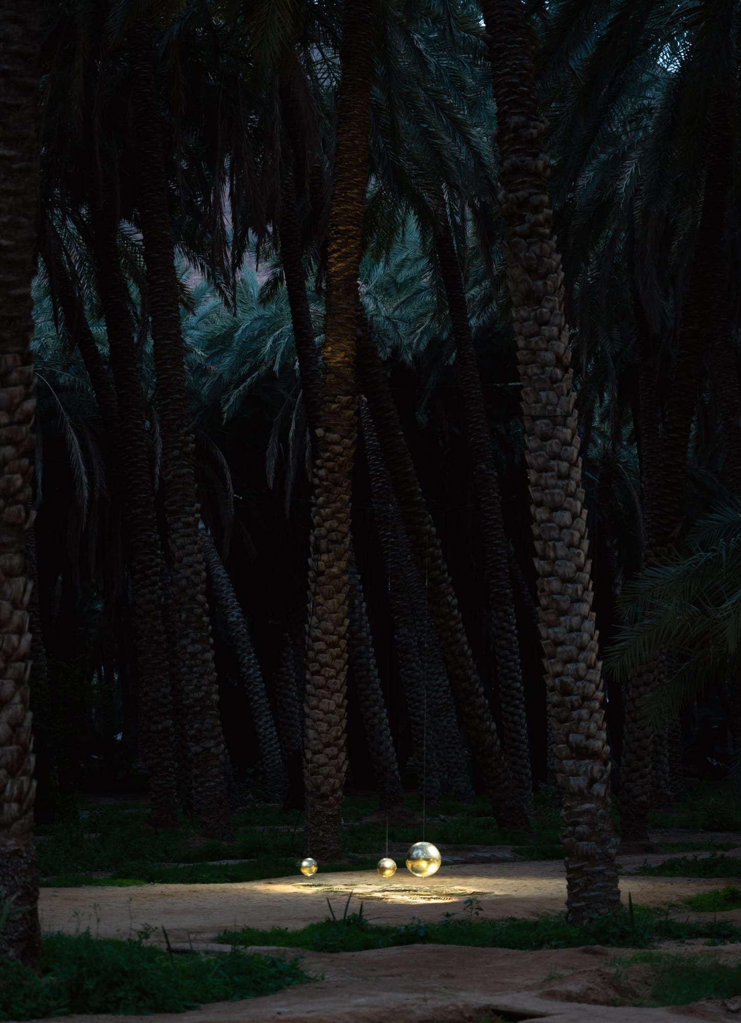 Sabine Mirlesse Installation view, Geomancy, brass and sand, various dimensions, Mabiti, AlUla.