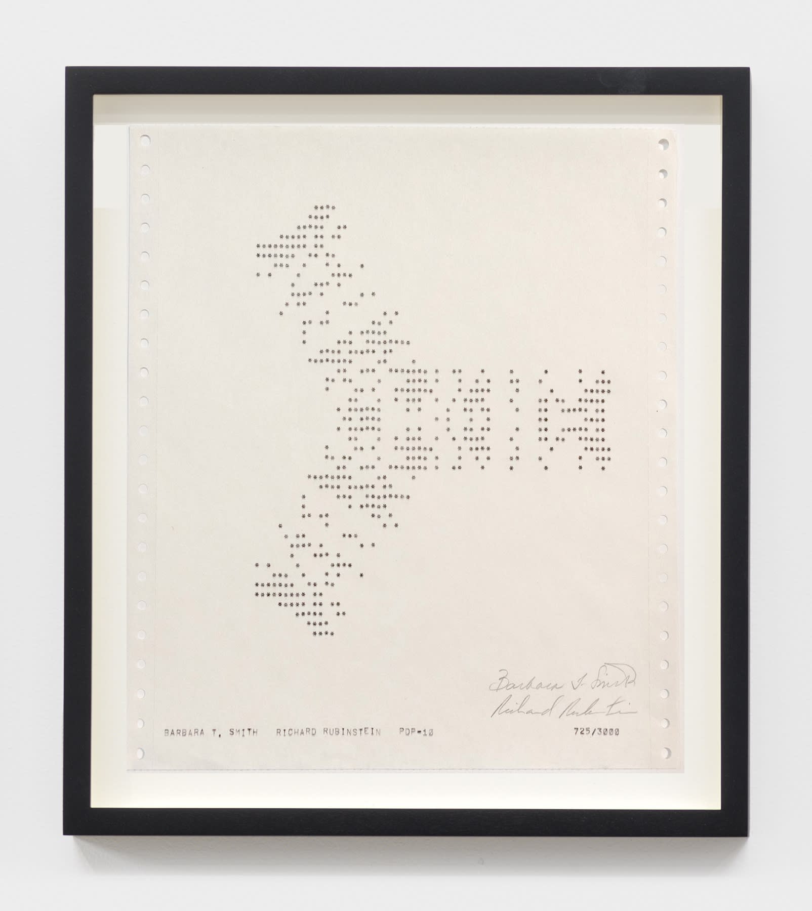 Barbara T. Smith Snowflake, 1975 PDP10 computer print on white sprocketed gate folded paper 11 x 9 1/2 in (27.9 x 24.1 cm) $5,000