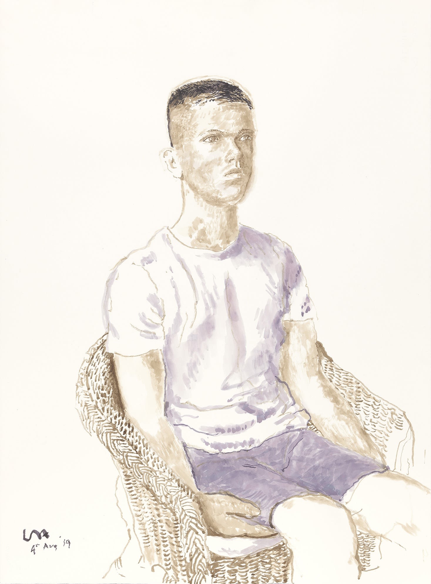 David Hockney, James Wilkinson, 4 Aug 2019, ink on paper, 76.8 x 57.5 cm