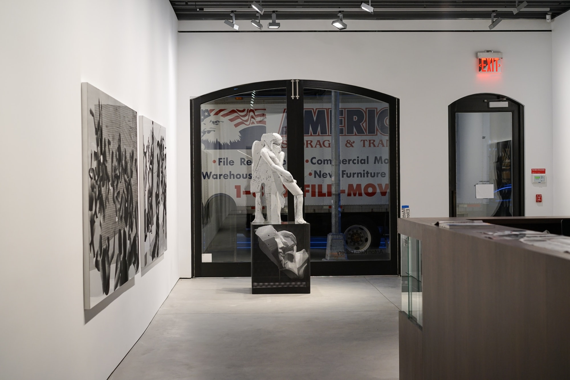 Installation view of Matthew Monahan's solo show. Facing the front of the gallery.