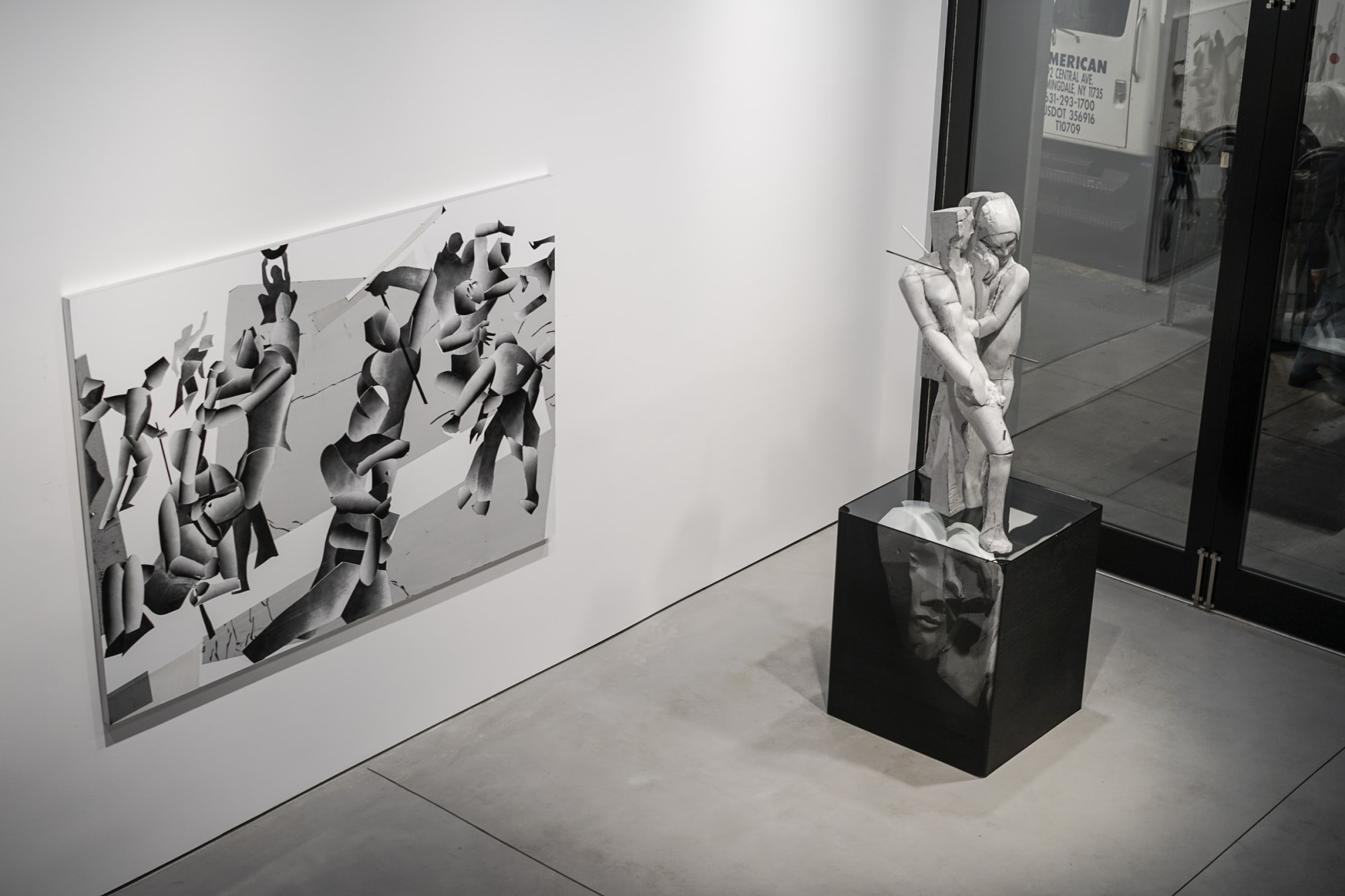 Installation view of Matthew Monahan's solo show. Looking down on the first floor.
