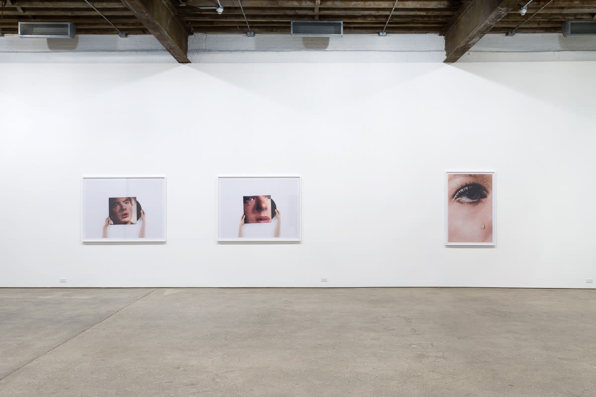 Installation view of Anne Collier's fourth solo show at Anton Kern Gallery. Three works shown.