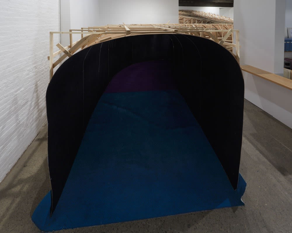 Installation view of Erik van Lieshout's first solo exhibition at Anton Kern Gallery. Entering the tunnel.