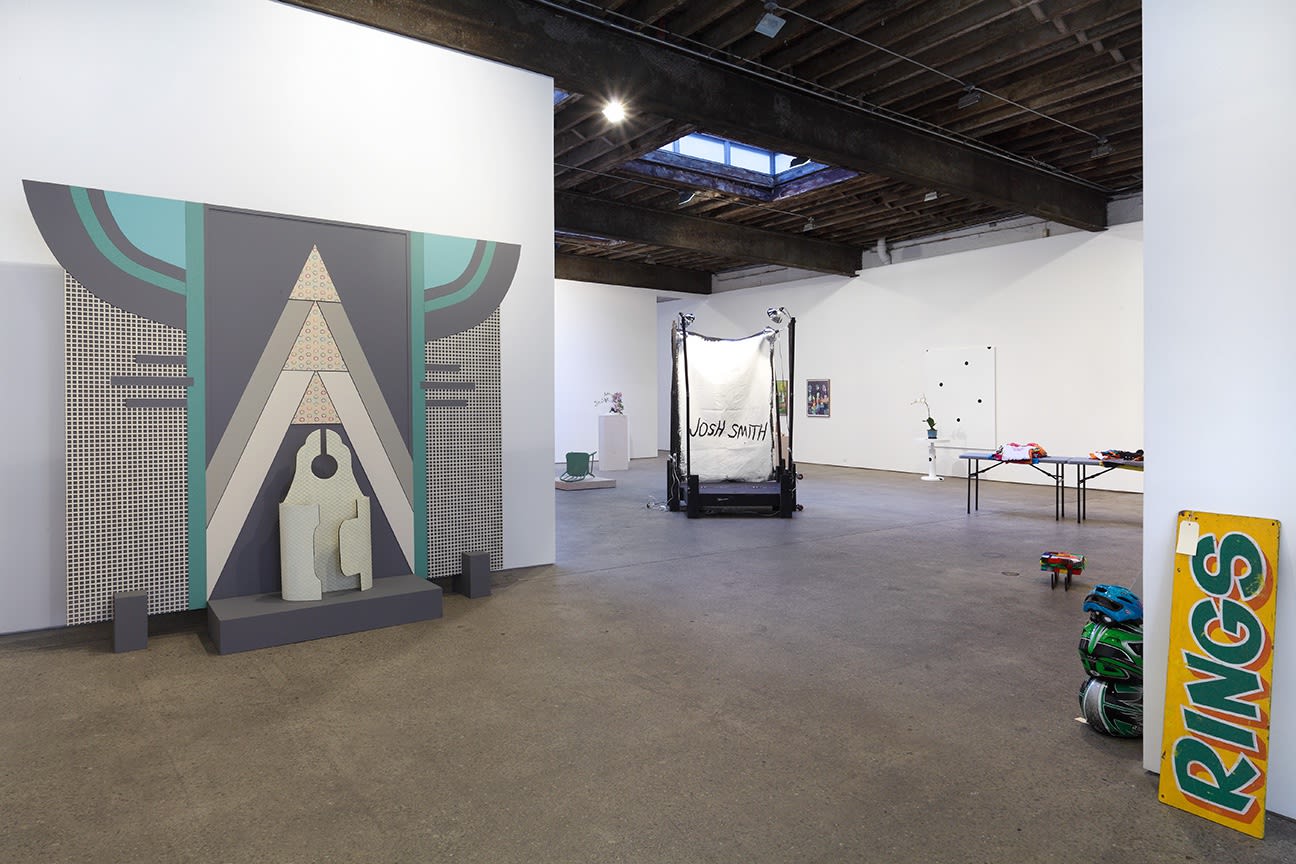 Installation view of the Matthew Higgs-curated show, Displayed. Entry into the exhibition.