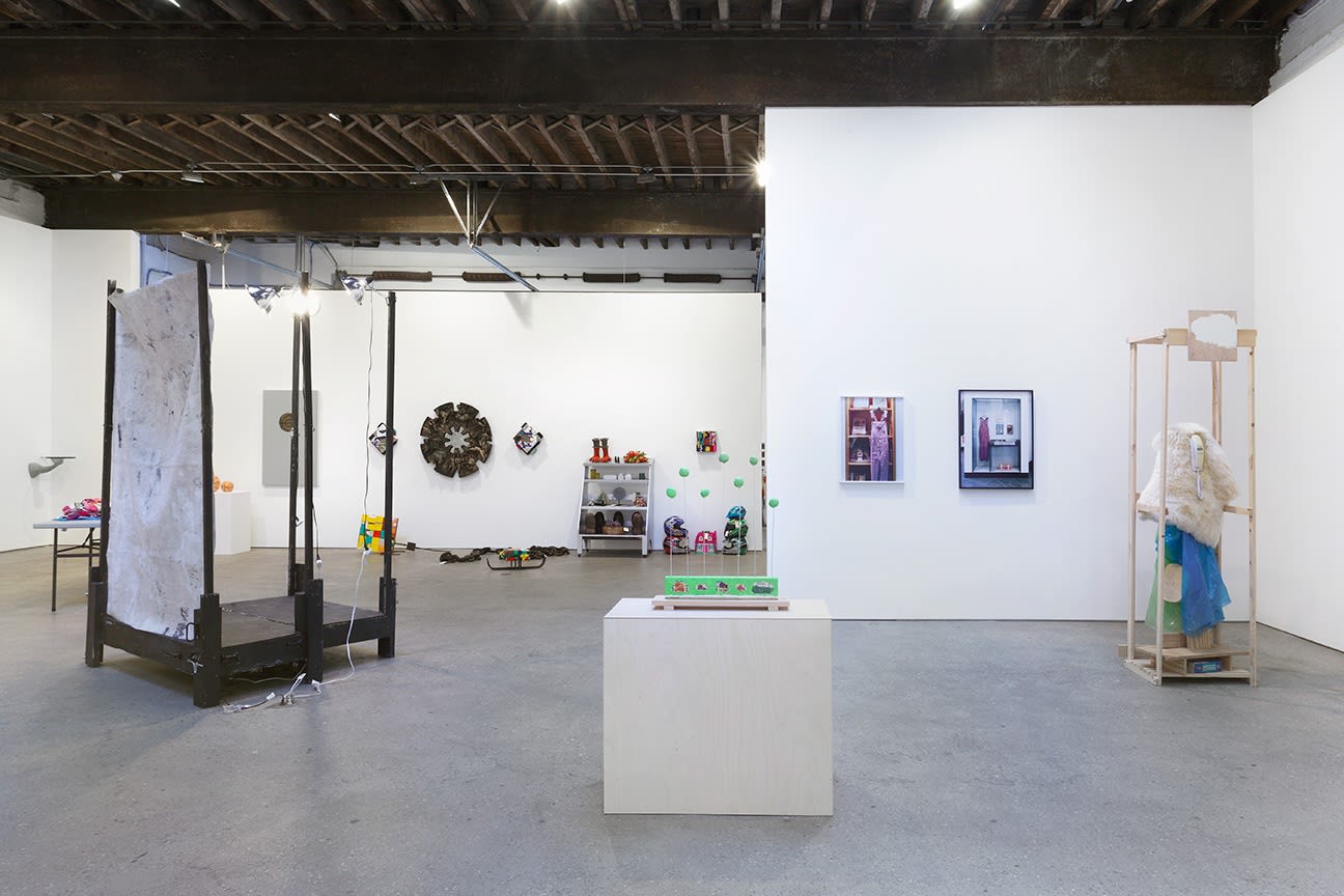 Installation view of the Matthew Higgs-curated show, Displayed. Many works presented.