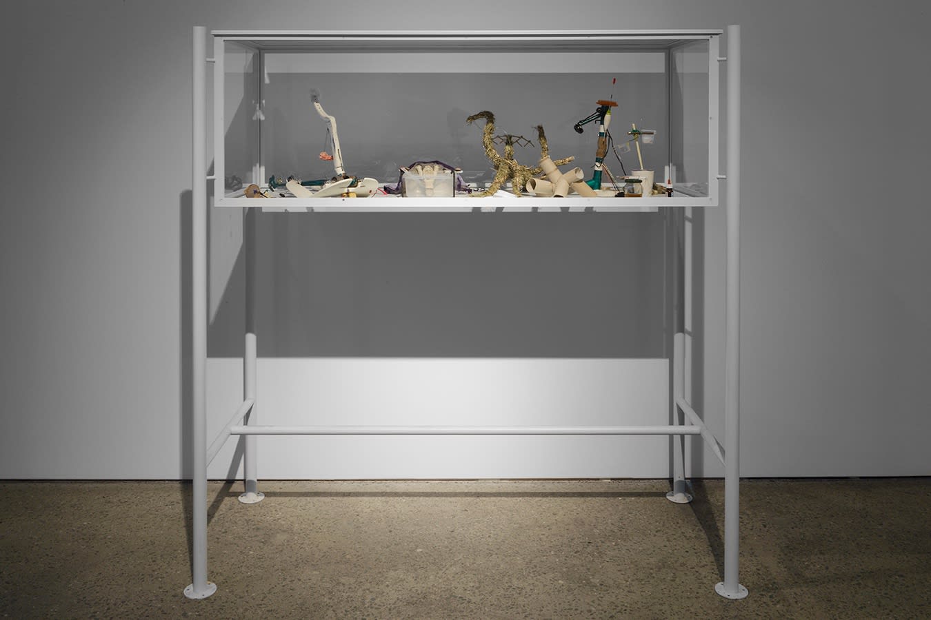 Detail of items and material objects in Bock's show.