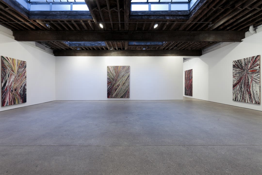 Installation view of Mark Grotjahn's solo show. A few works featured.